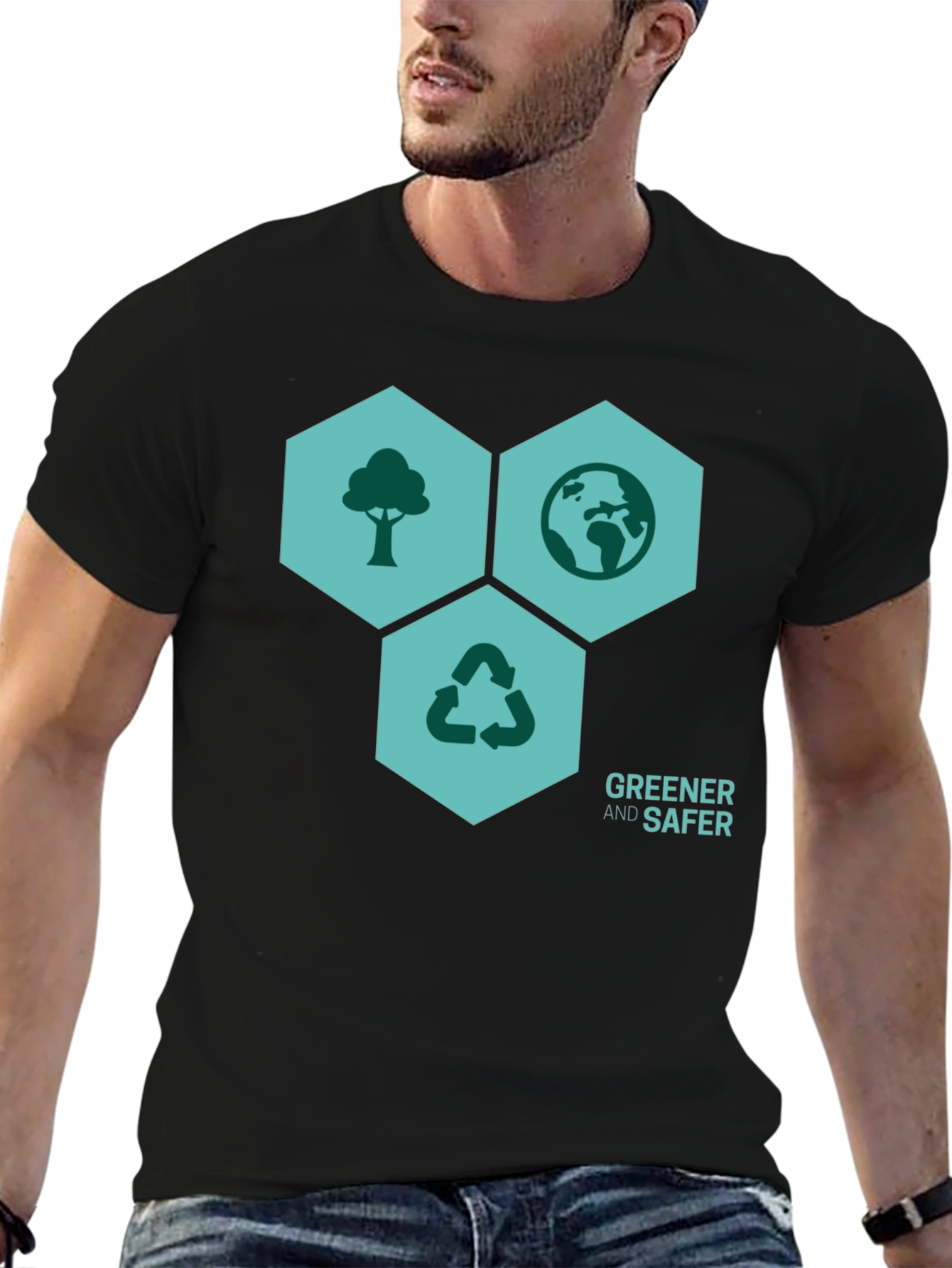 Black Eco-Friendly 'Greener & Safer' Graphic T-Shirt view 6