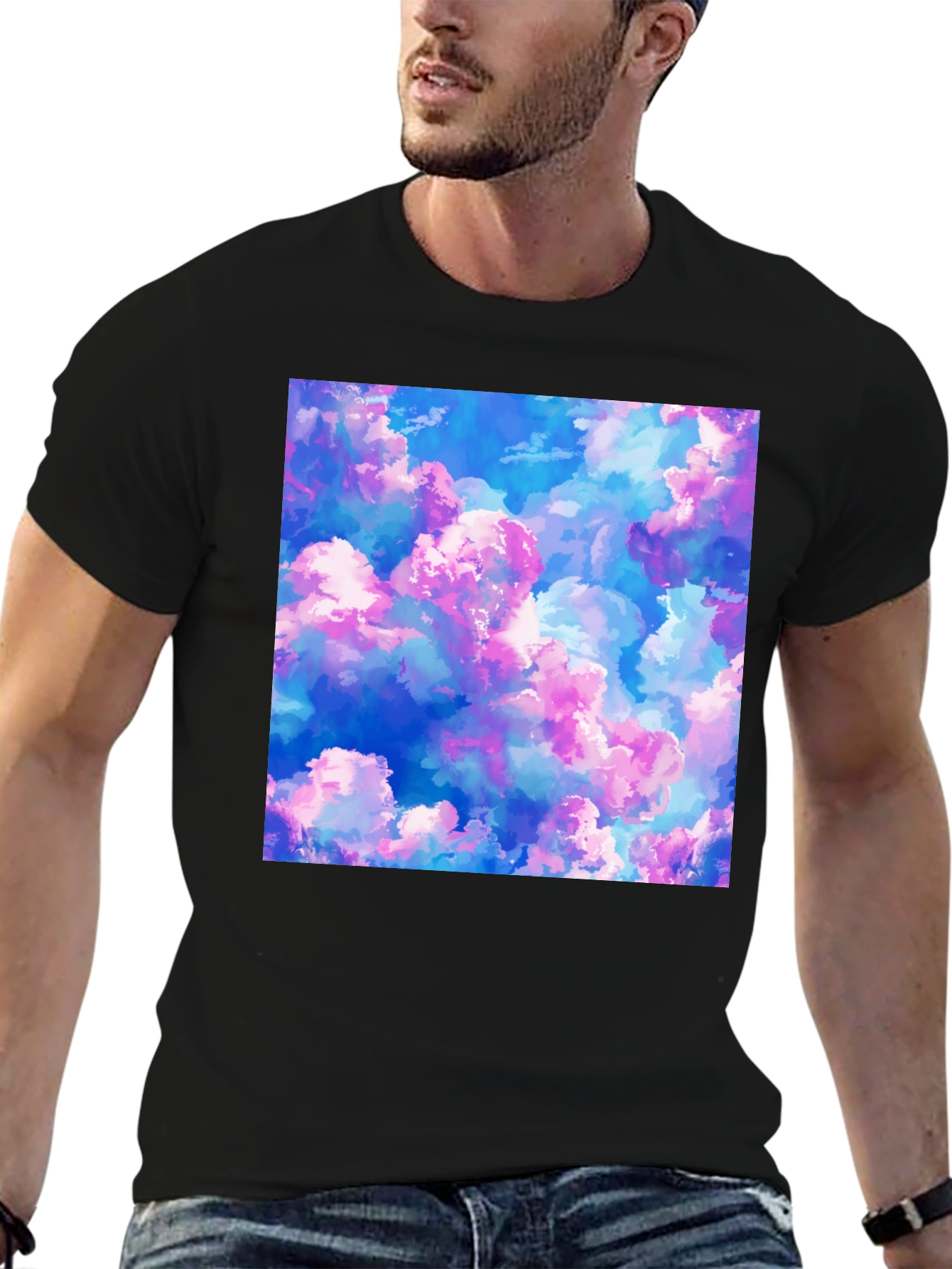 Black Dreamy Cloudscape Graphic Tee - Soft Black Cotton view 6