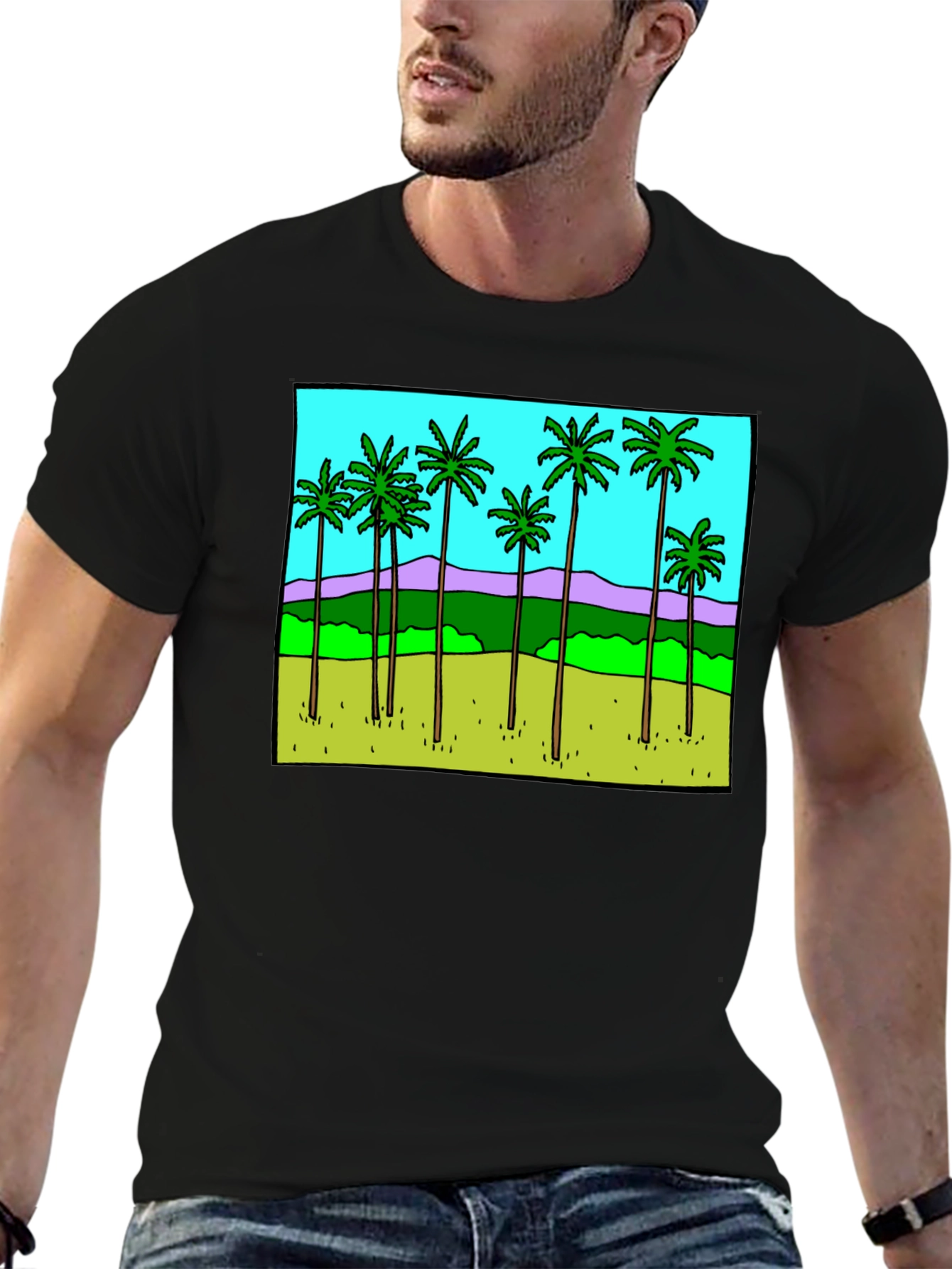 Black Palm Tree Graphic Tee - Black Casual T-Shirt view 6