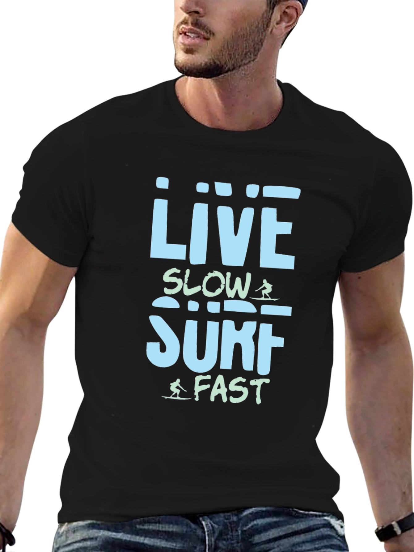 Live Slow Surf Fast T-Shirt - Black Cotton Tee - 6