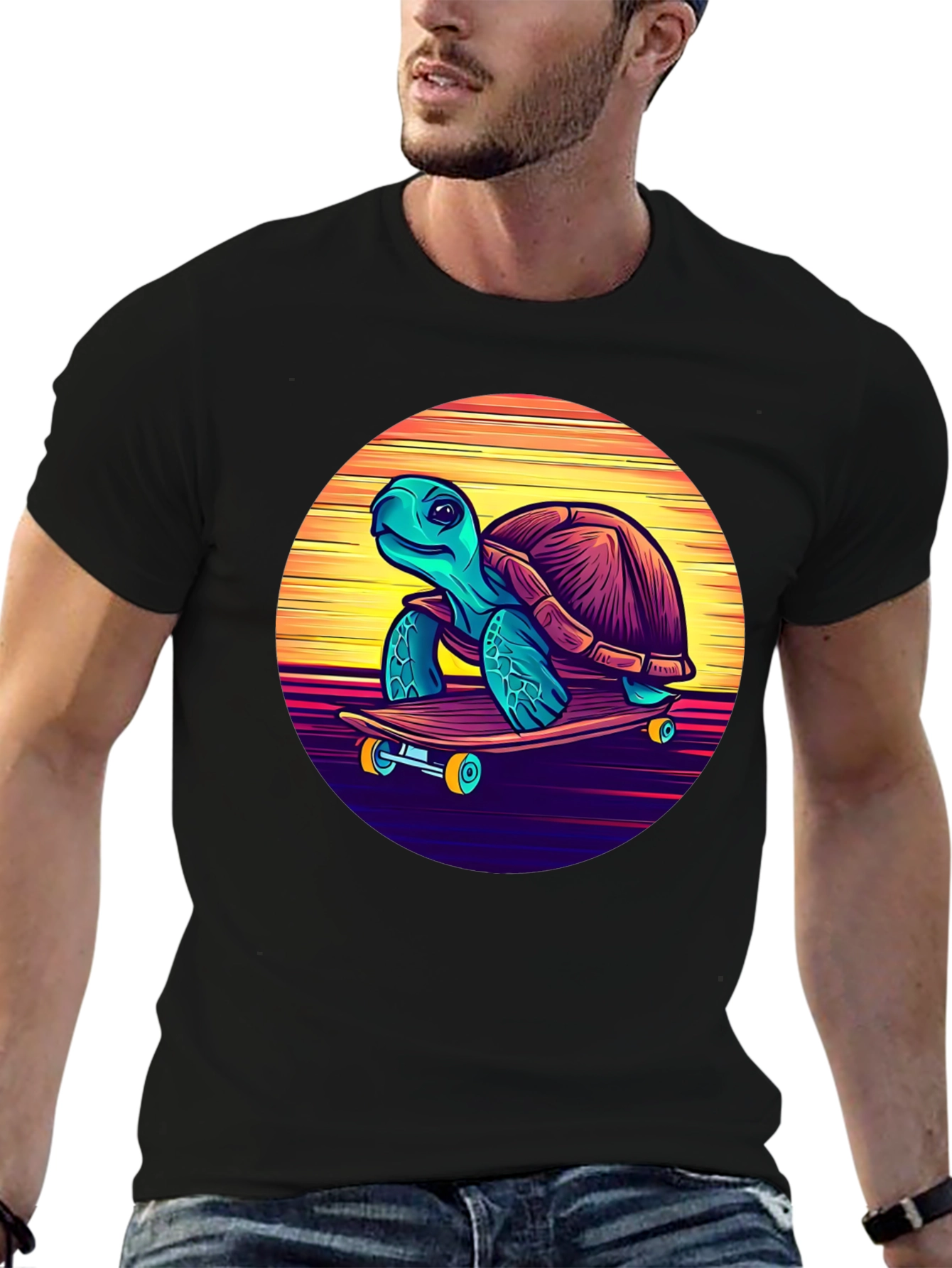 Black Skateboarding Turtle Graphic Tee - Cool Retro Design view 6