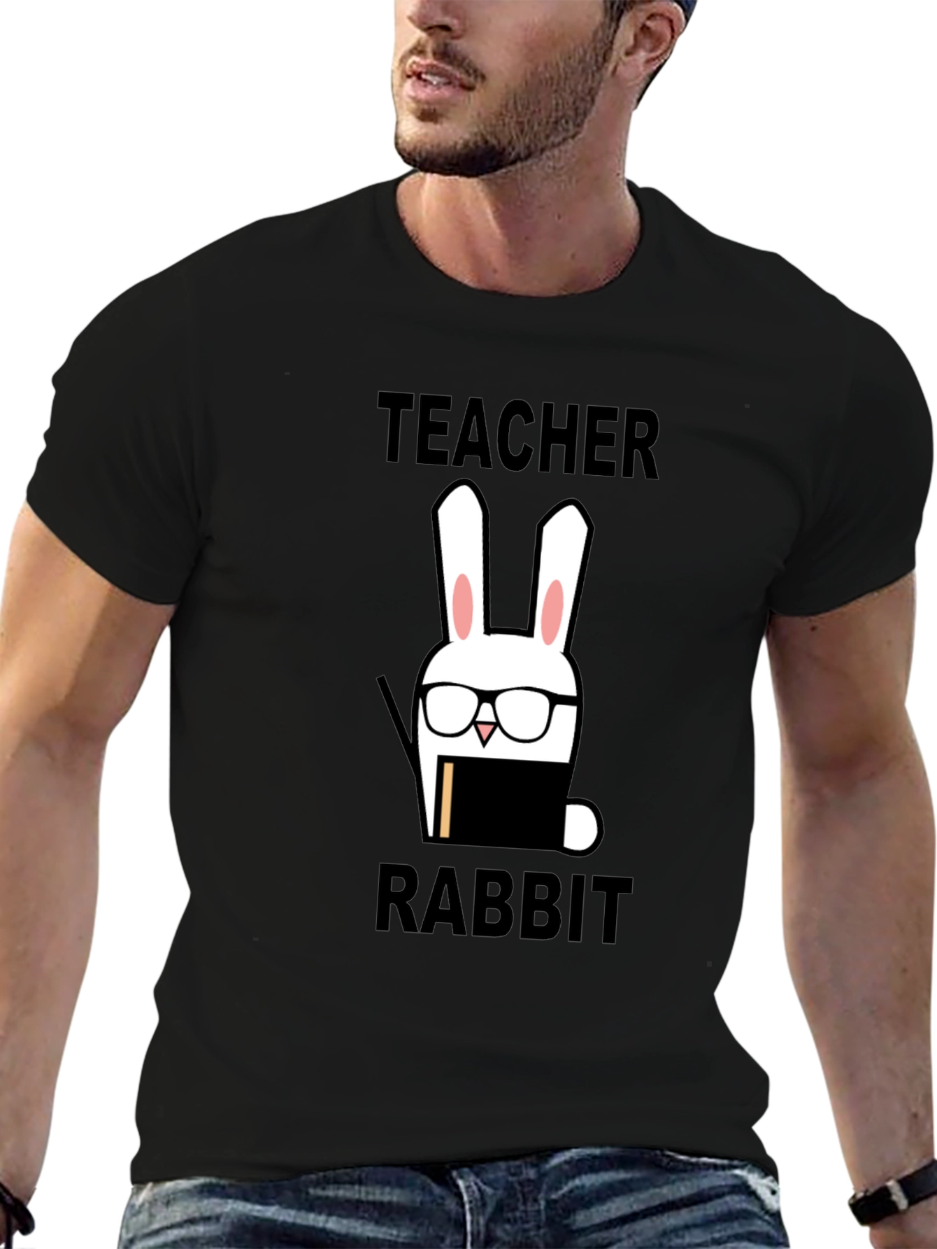 Black Teacher Rabbit Graphic Tee - Back to School Style view 6