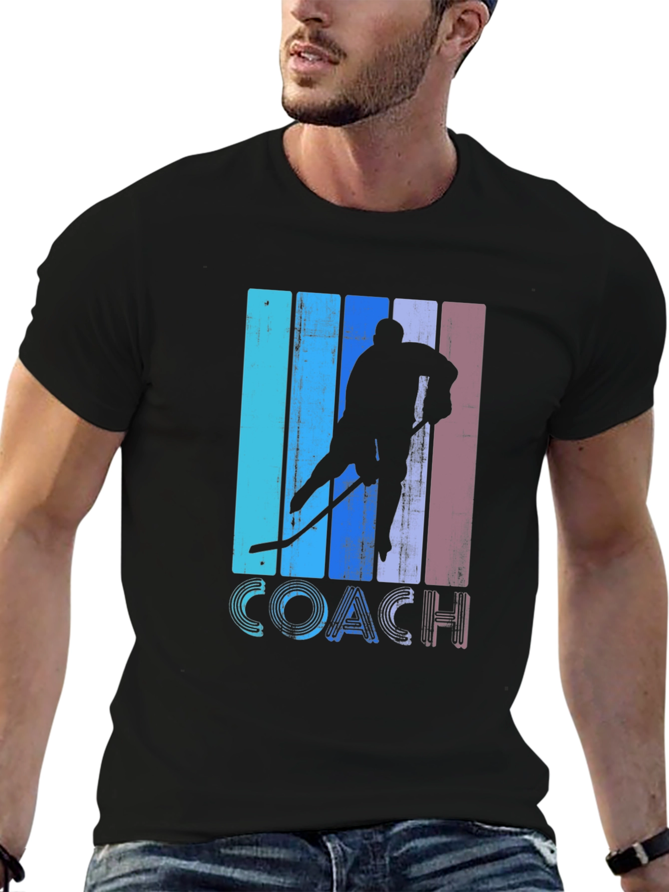 Black Hockey Coach Retro T-Shirt view 6