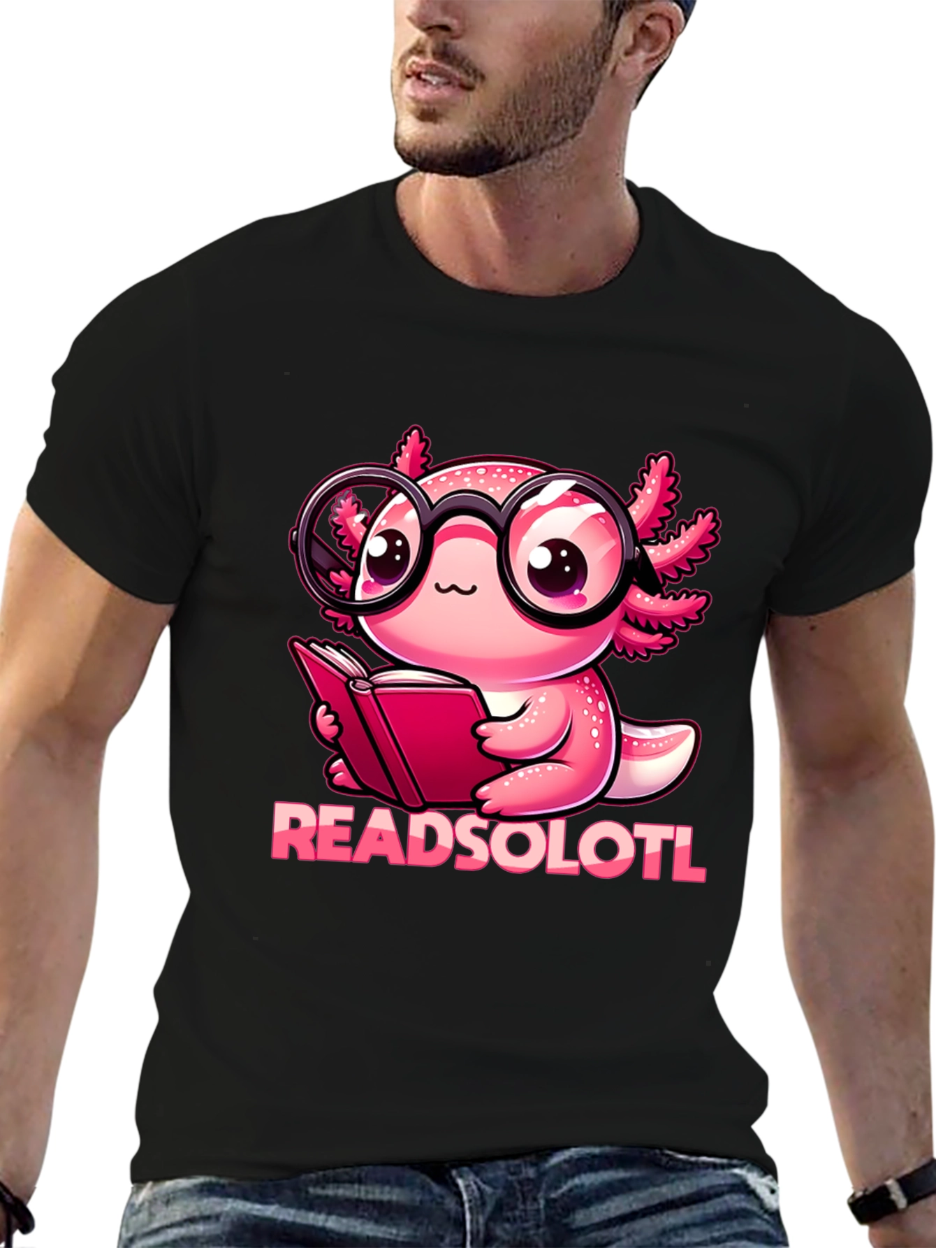 Black Readsolotl T-Shirt - Bookworm Axolotl view 6