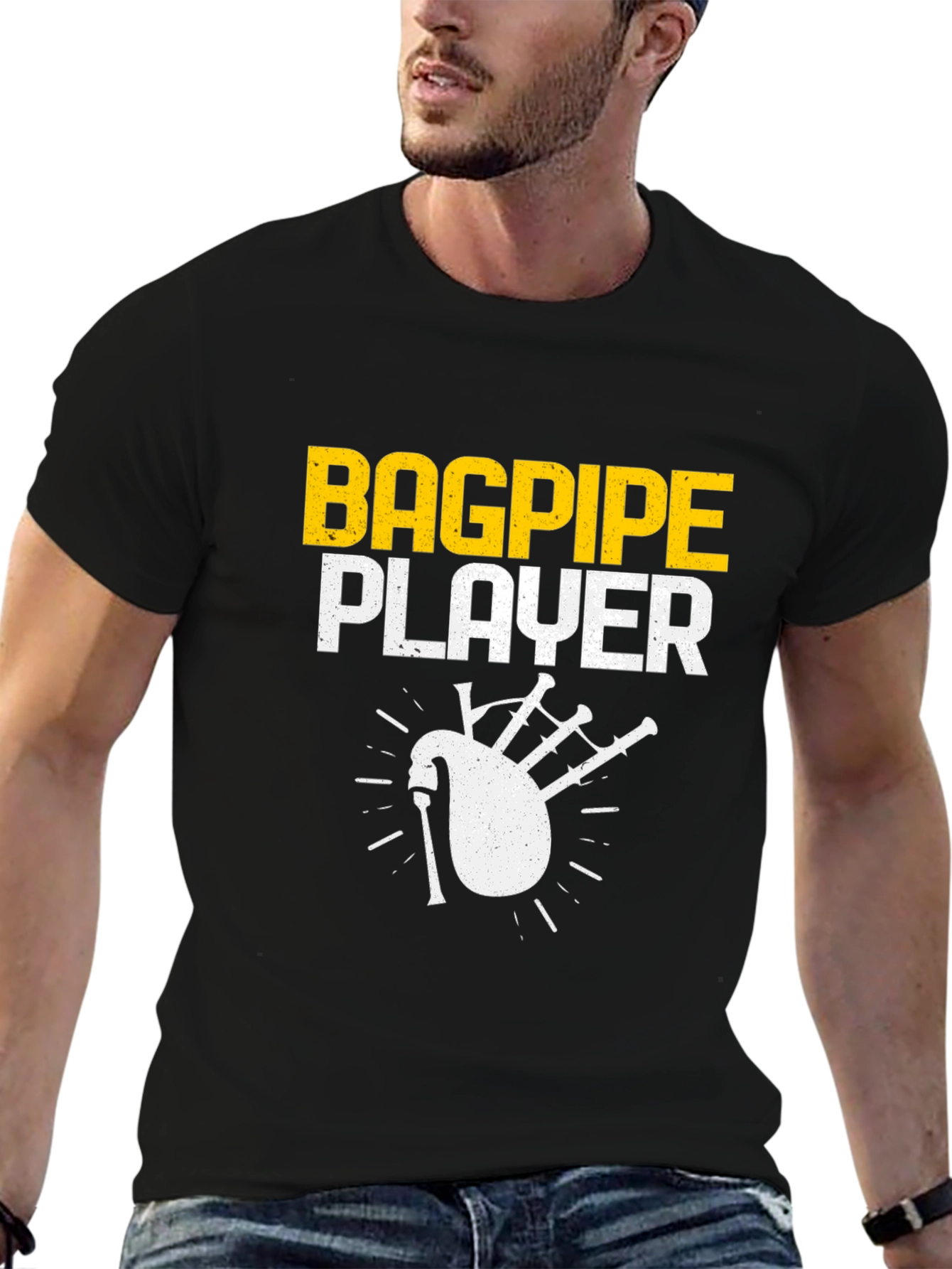 Black Bagpipe Player Graphic T-Shirt - Musician Tee view 6