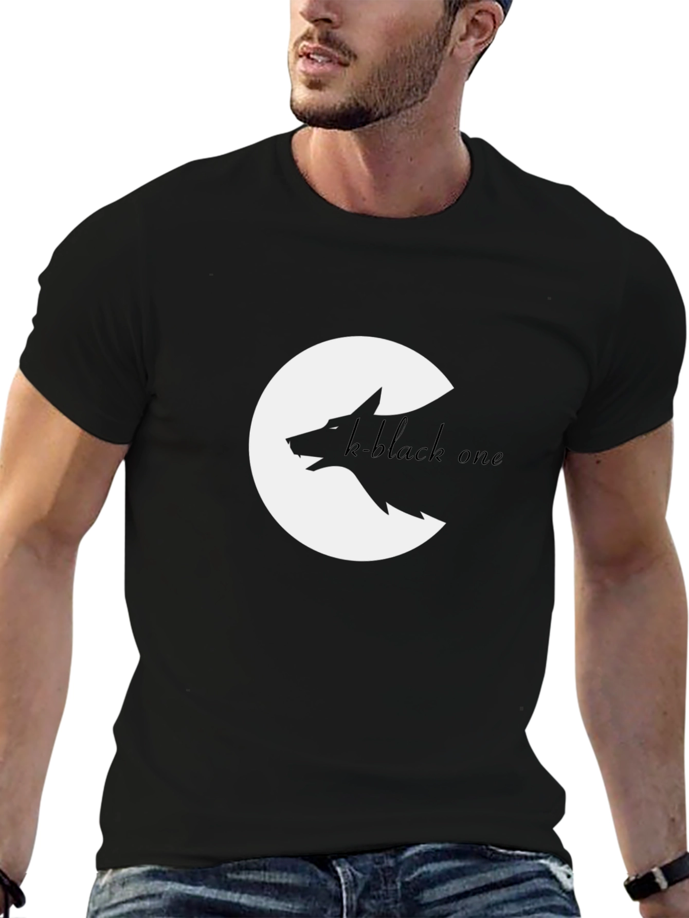 Black Black Wolf Graphic Tee - Crescent Moon Design view 6