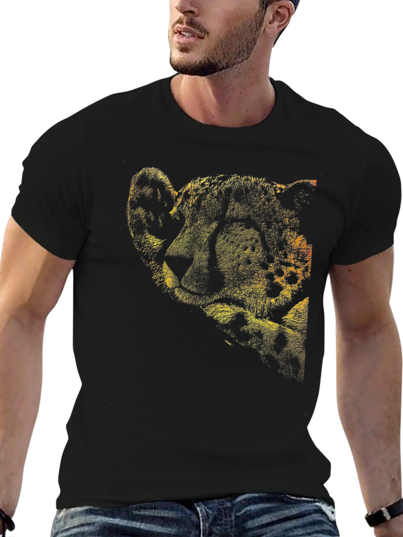 Black Cheetah Print Crew Neck T-Shirt view 6
