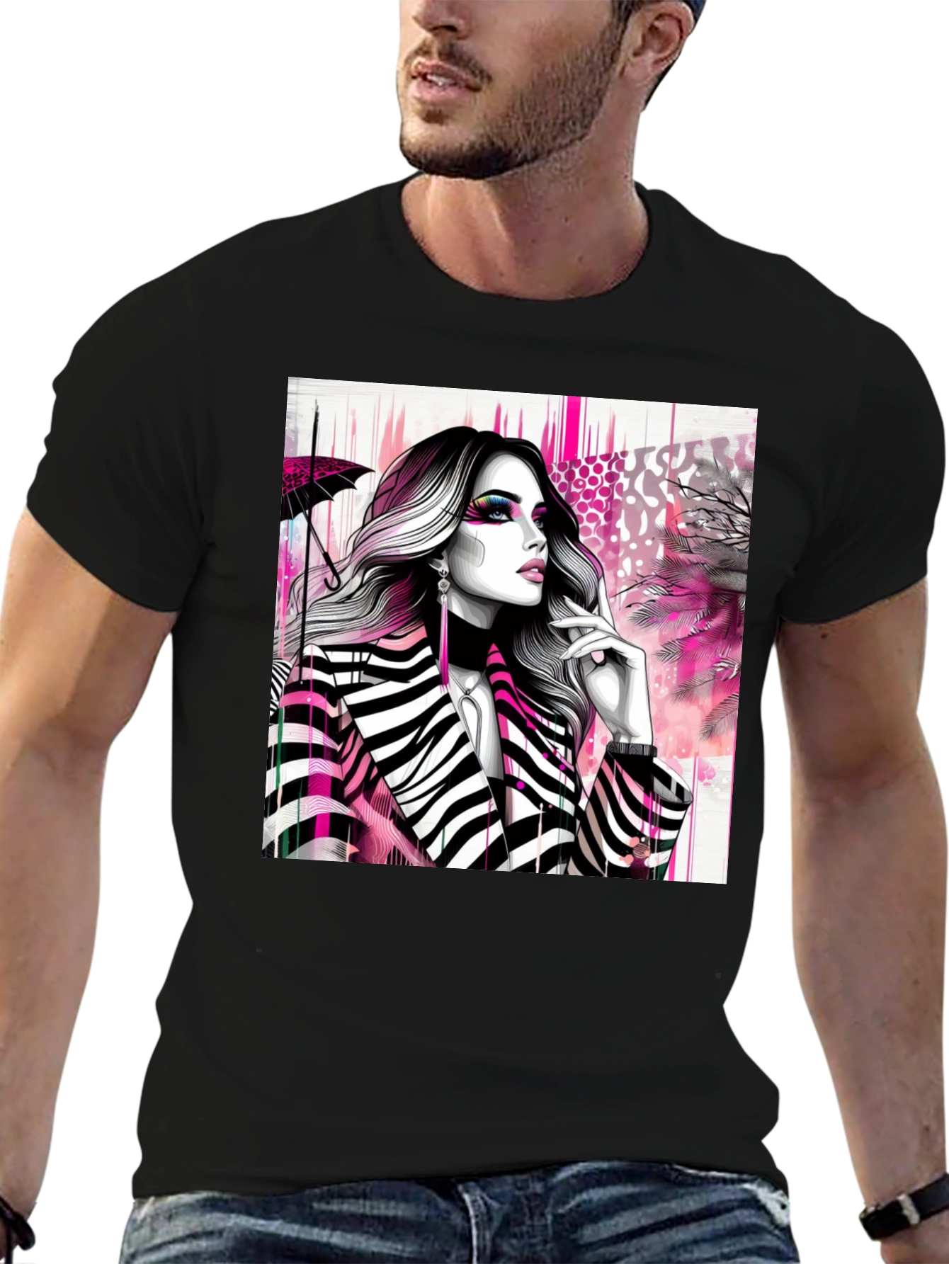 Black Stylish Woman Zebra Print Tee - Modern Streetwear view 6