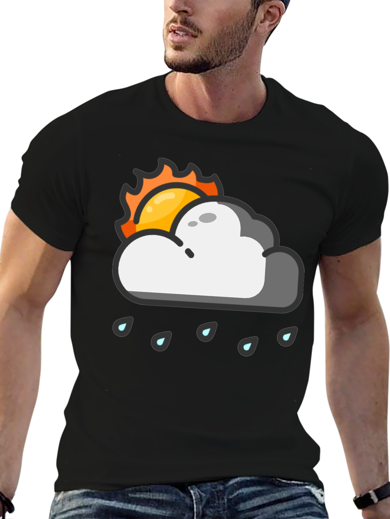 Black Rainy Day Sun Graphic Tee - Black Cotton T-Shirt view 6