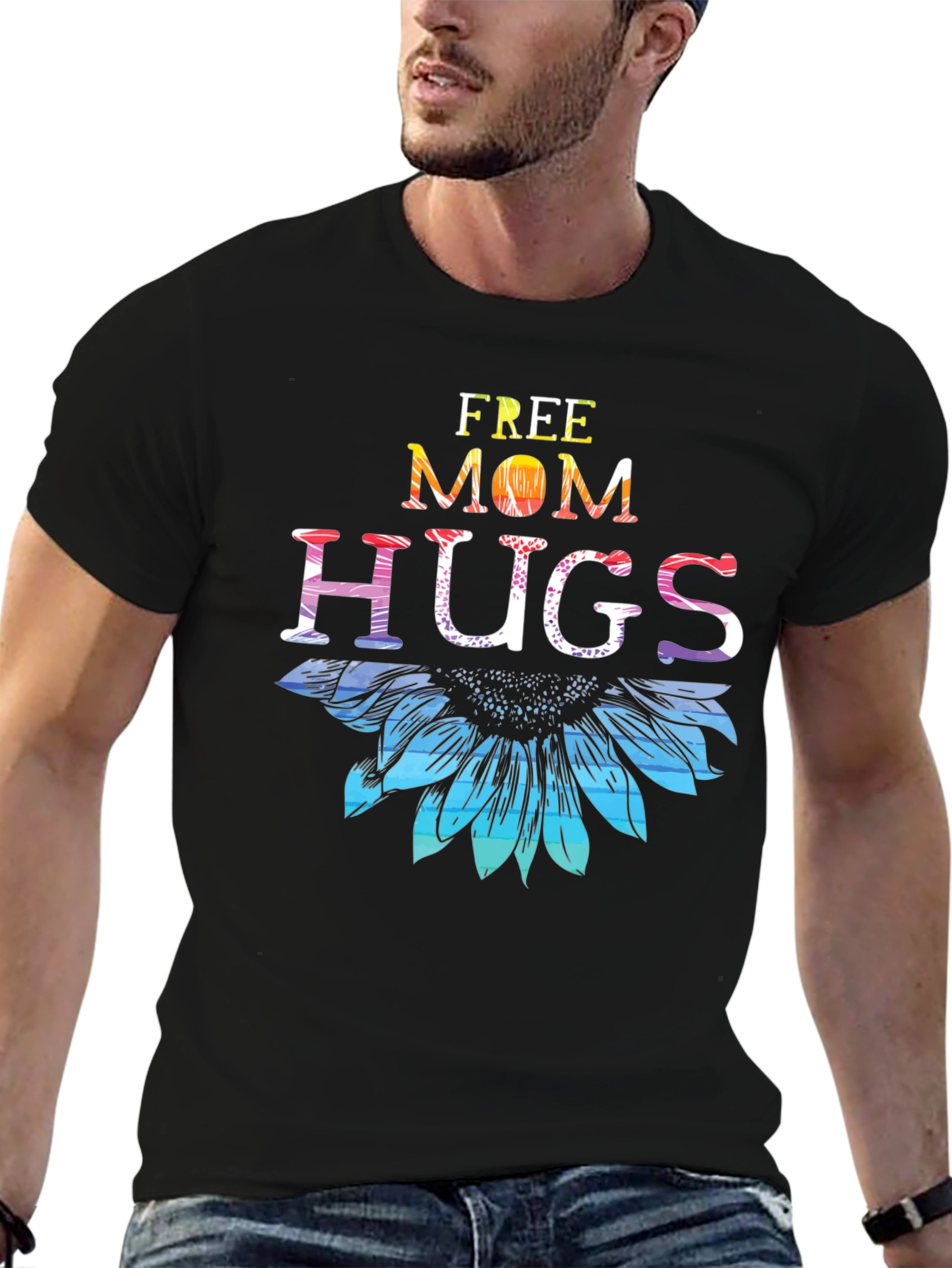Black Free Mom Hugs Sunflower T-Shirt view 6