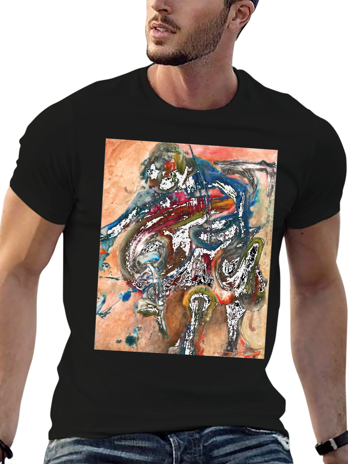 Black Abstract Art Graphic Tee - Unique Men's T-Shirt view 6