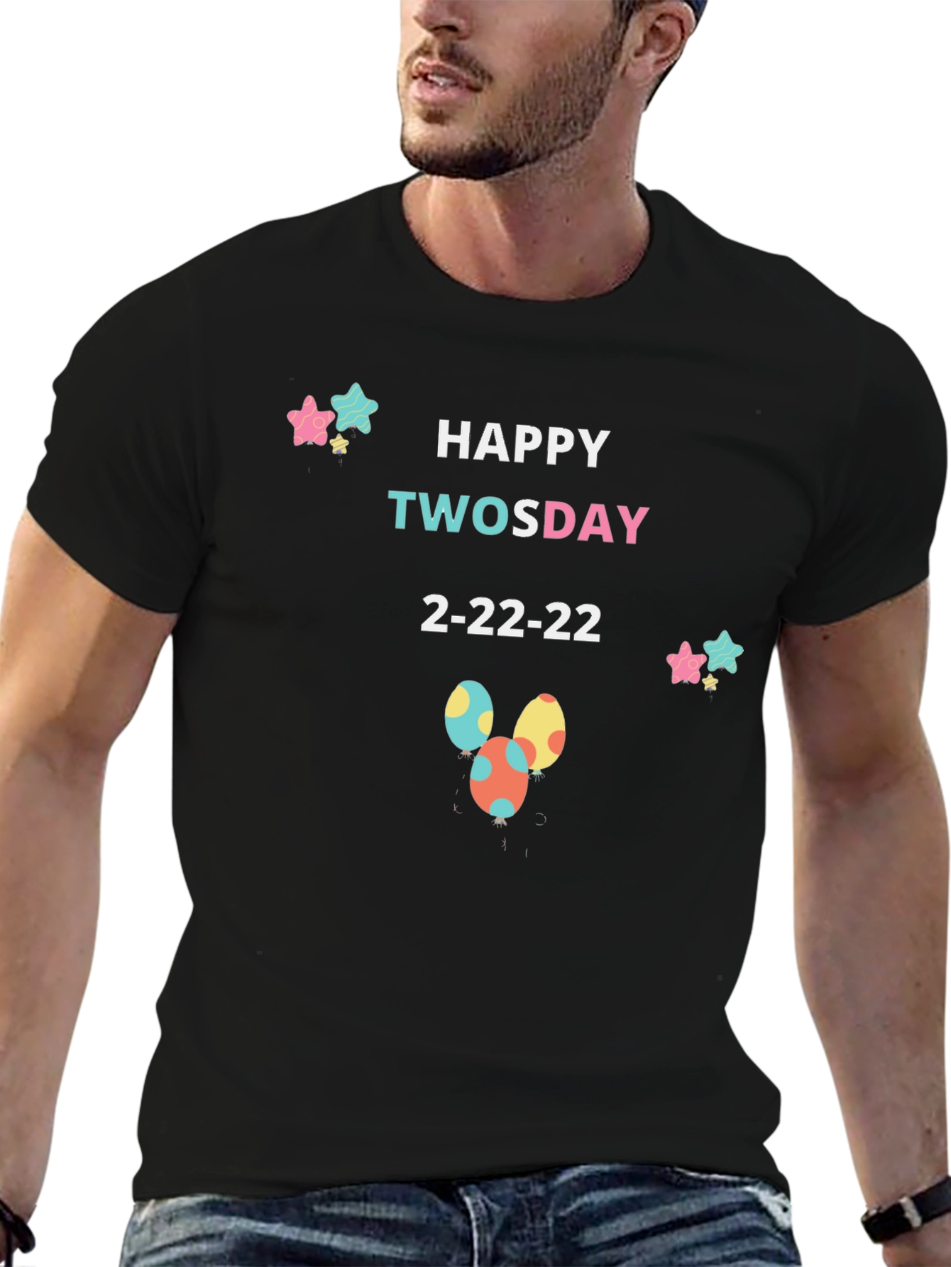 Black Happy Twosday 2-22-22 Black T-Shirt view 6