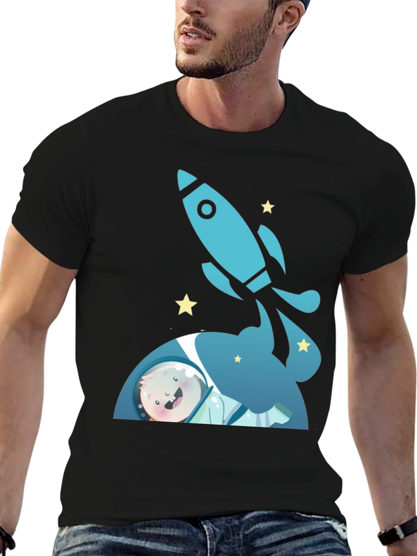 Black Astronaut & Rocket Black T-Shirt - Space Adventure! view 6