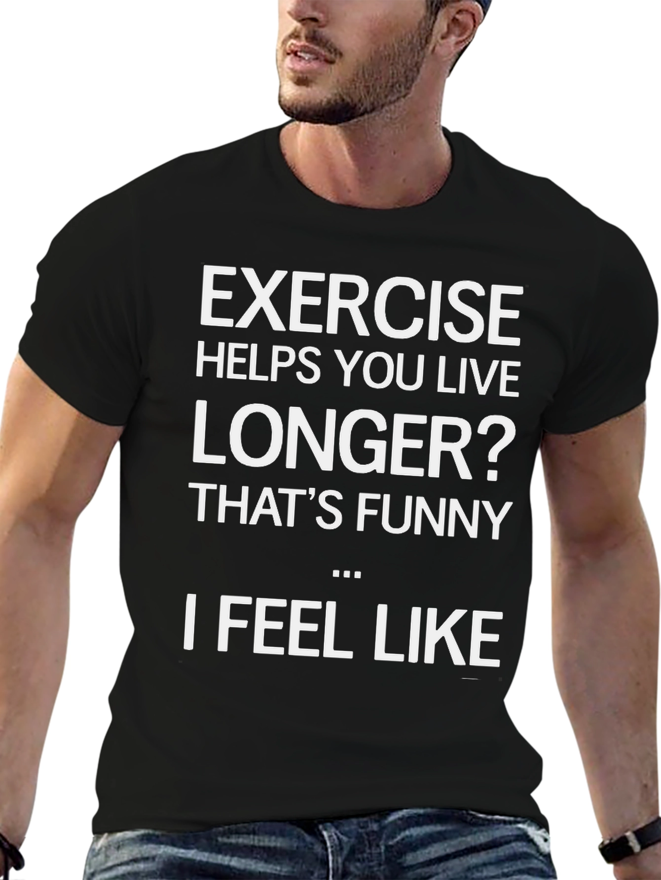 Black Funny Exercise T-Shirt: Live Longer? view 6