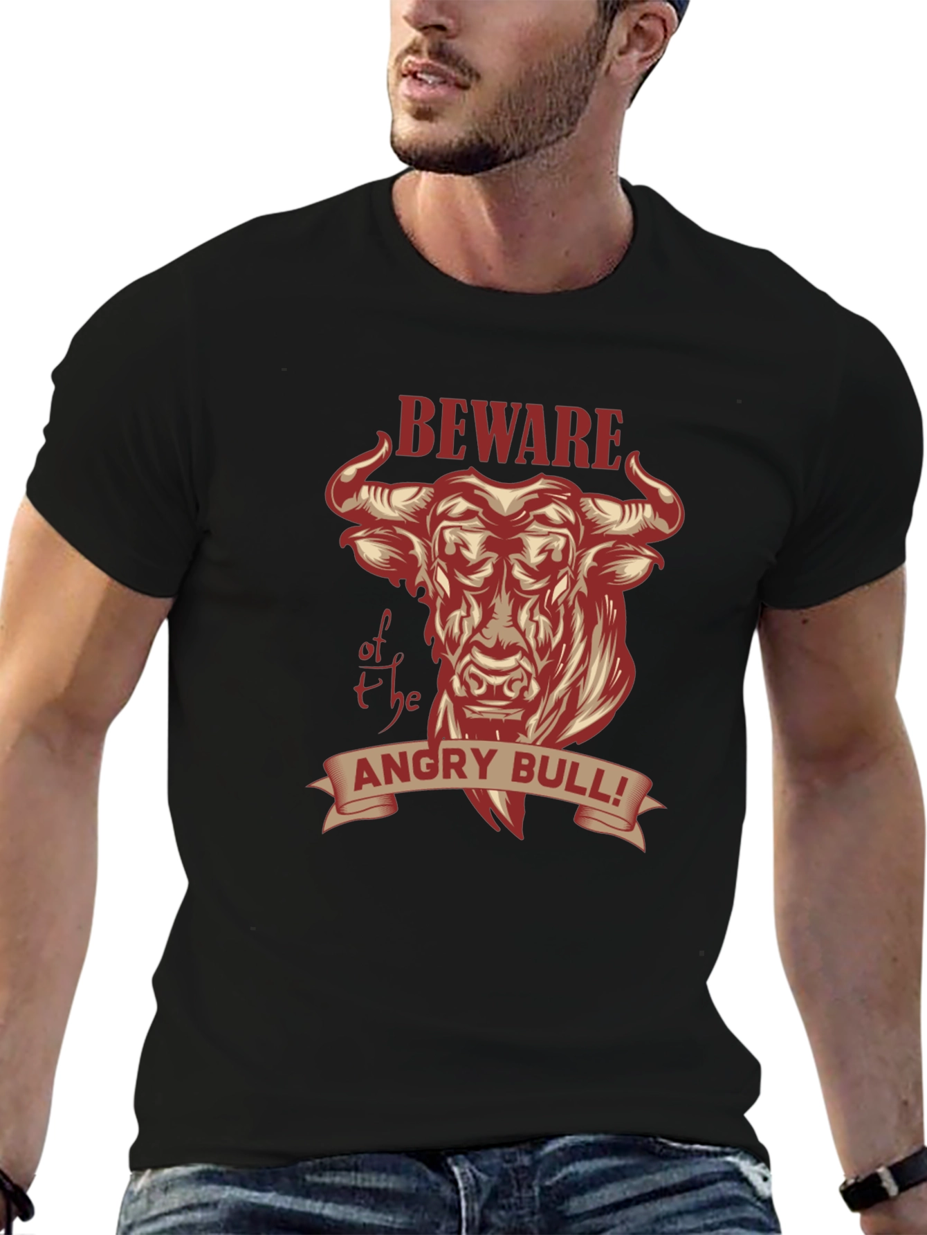 Black Beware of the Angry Bull Graphic T-Shirt view 6