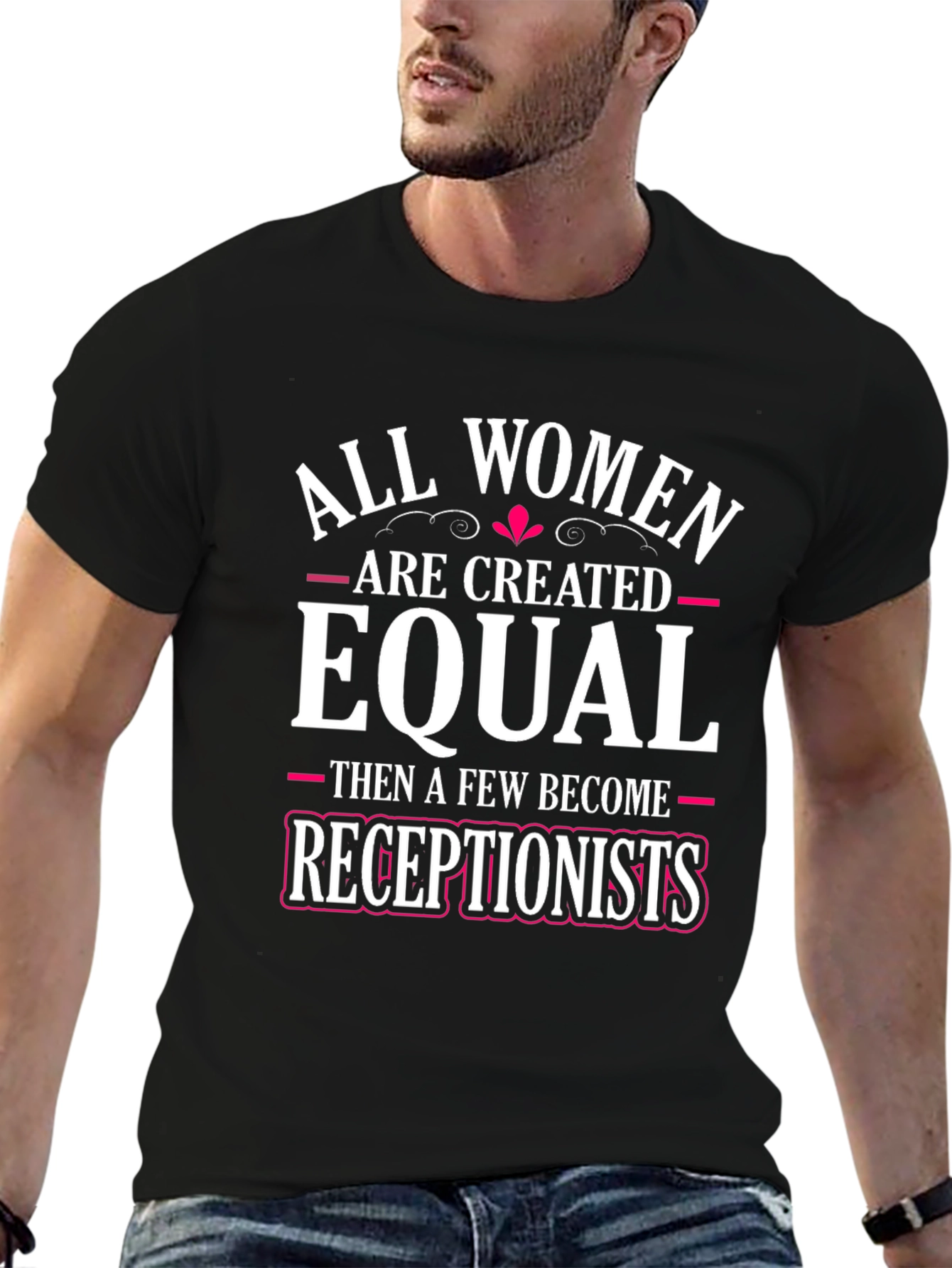 Black All Women are Created Equal Receptionist T-Shirt view 6