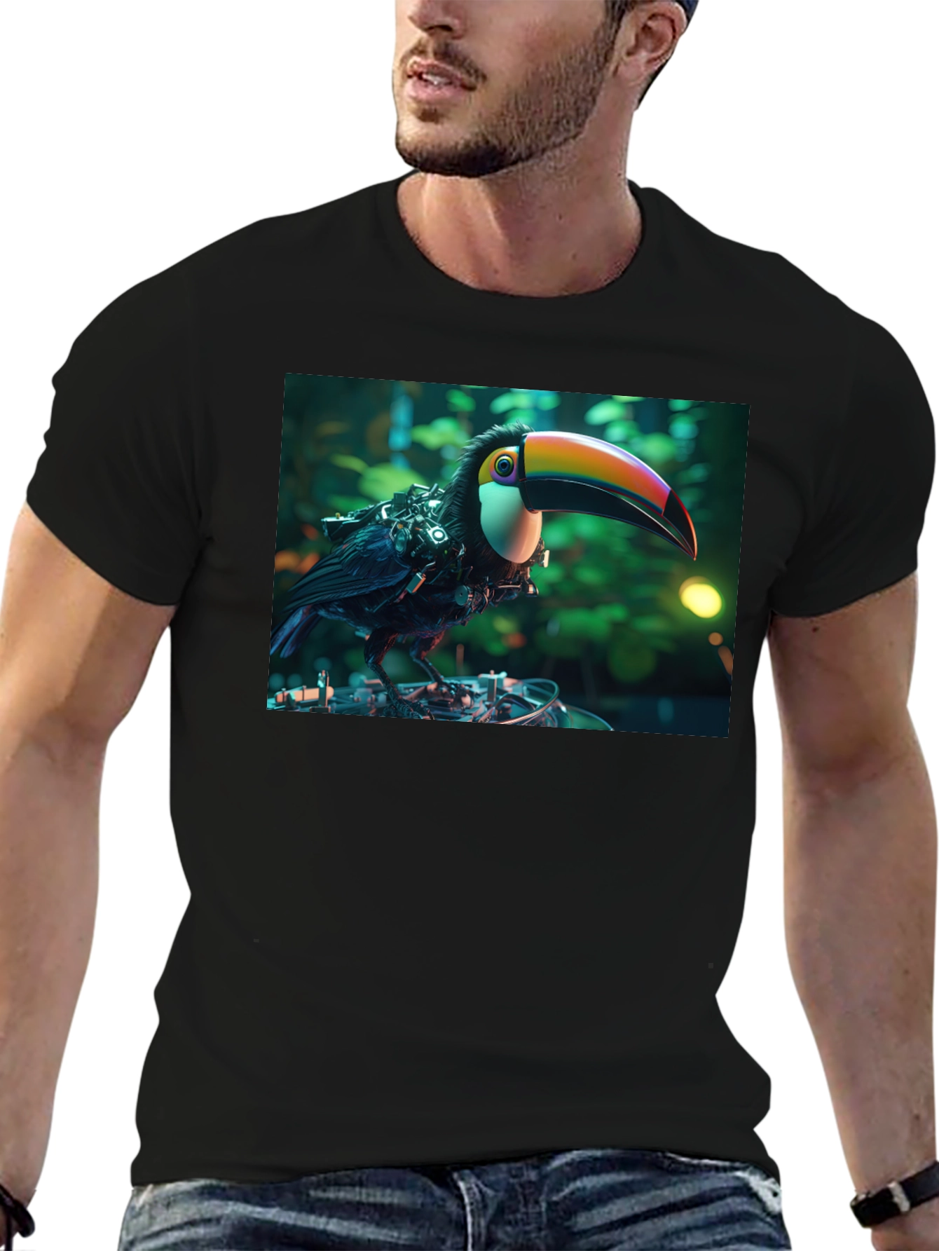 Black Cyber Toucan T-Shirt - Unique Graphic Print view 6