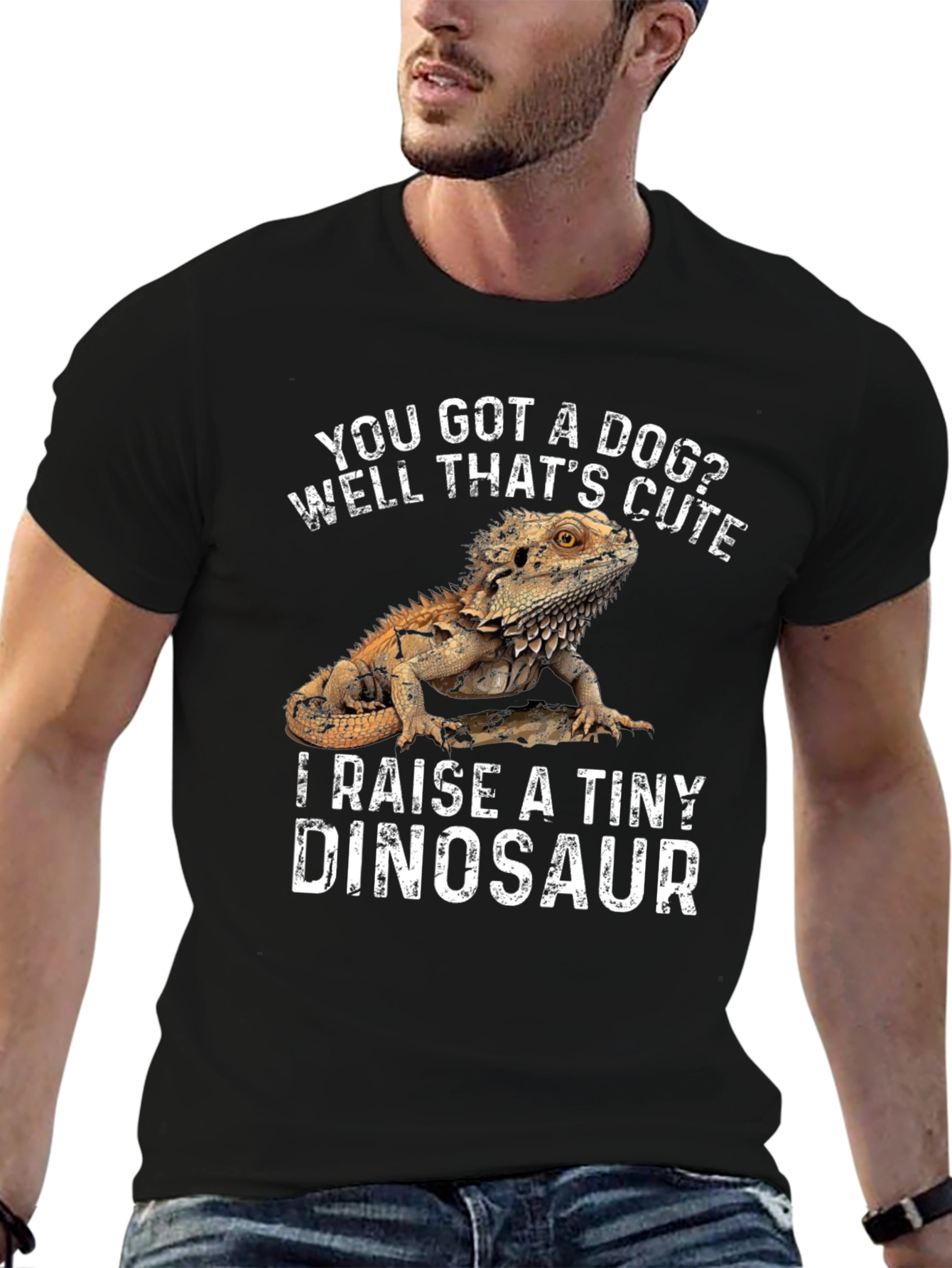 Black Bearded Dragon T-Shirt - I Raise a Tiny Dinosaur view 6