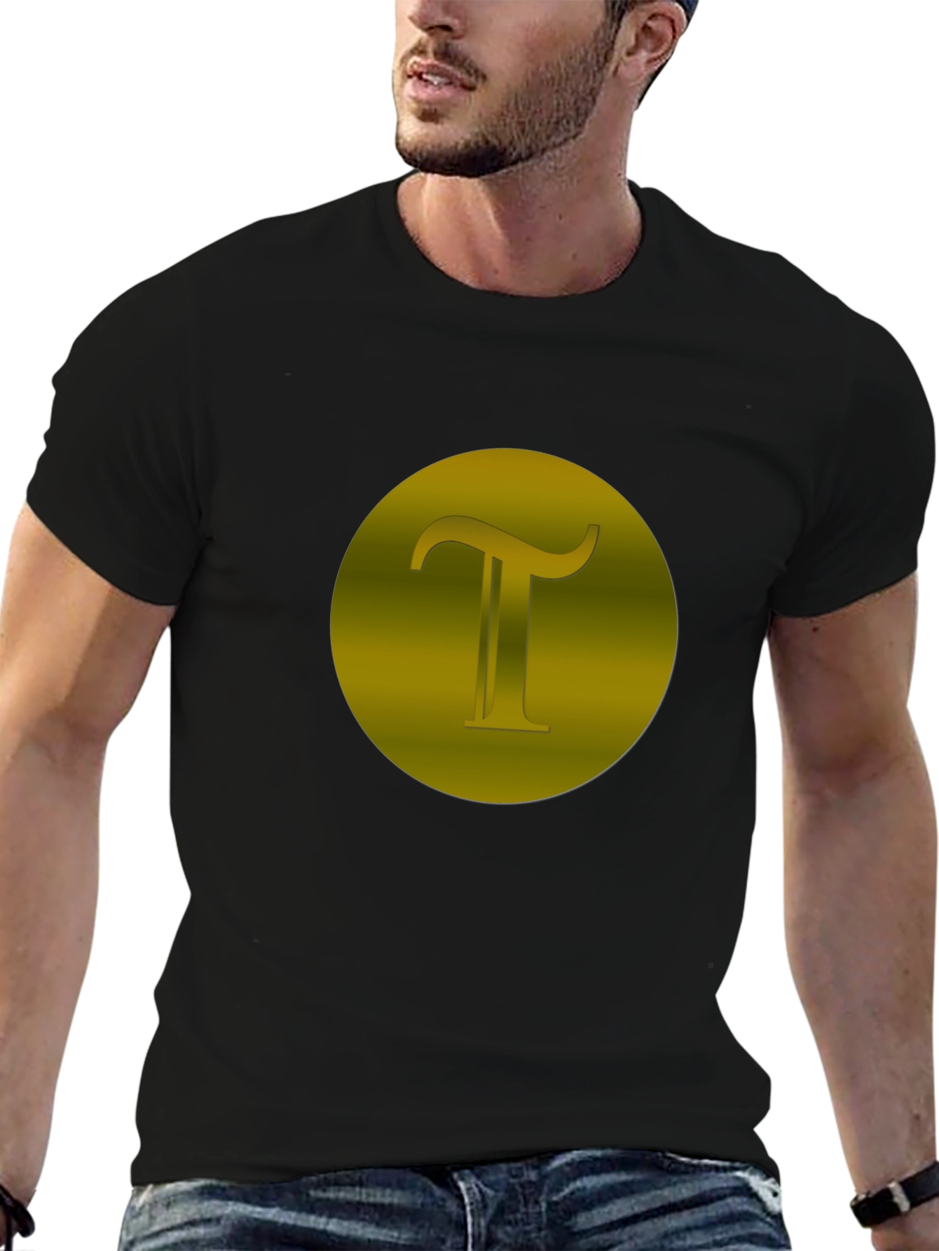 Black Modern Black T-Shirt with Gold Pi Symbol view 6
