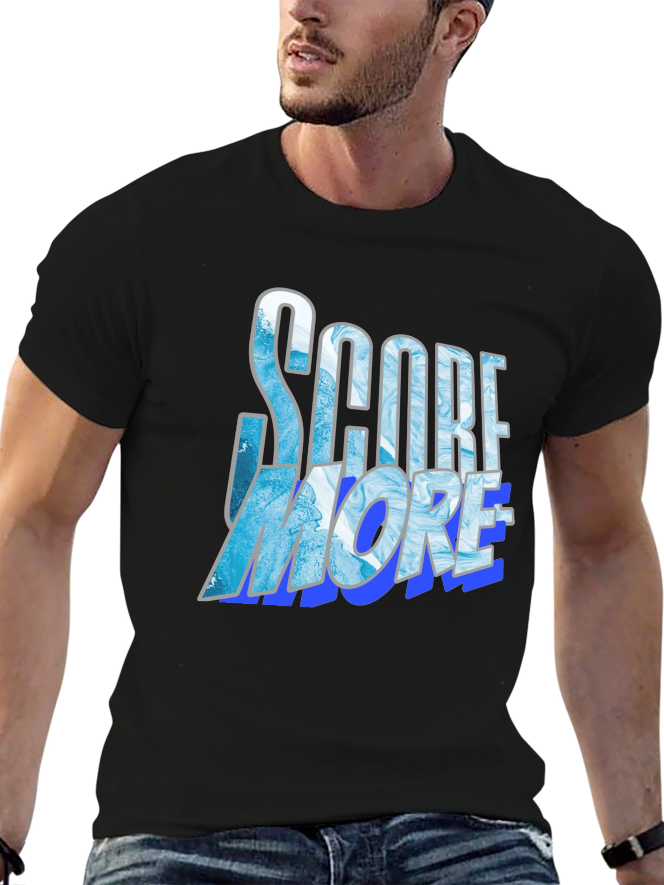 Black Score More Graphic Tee - Cool Blue Design view 6