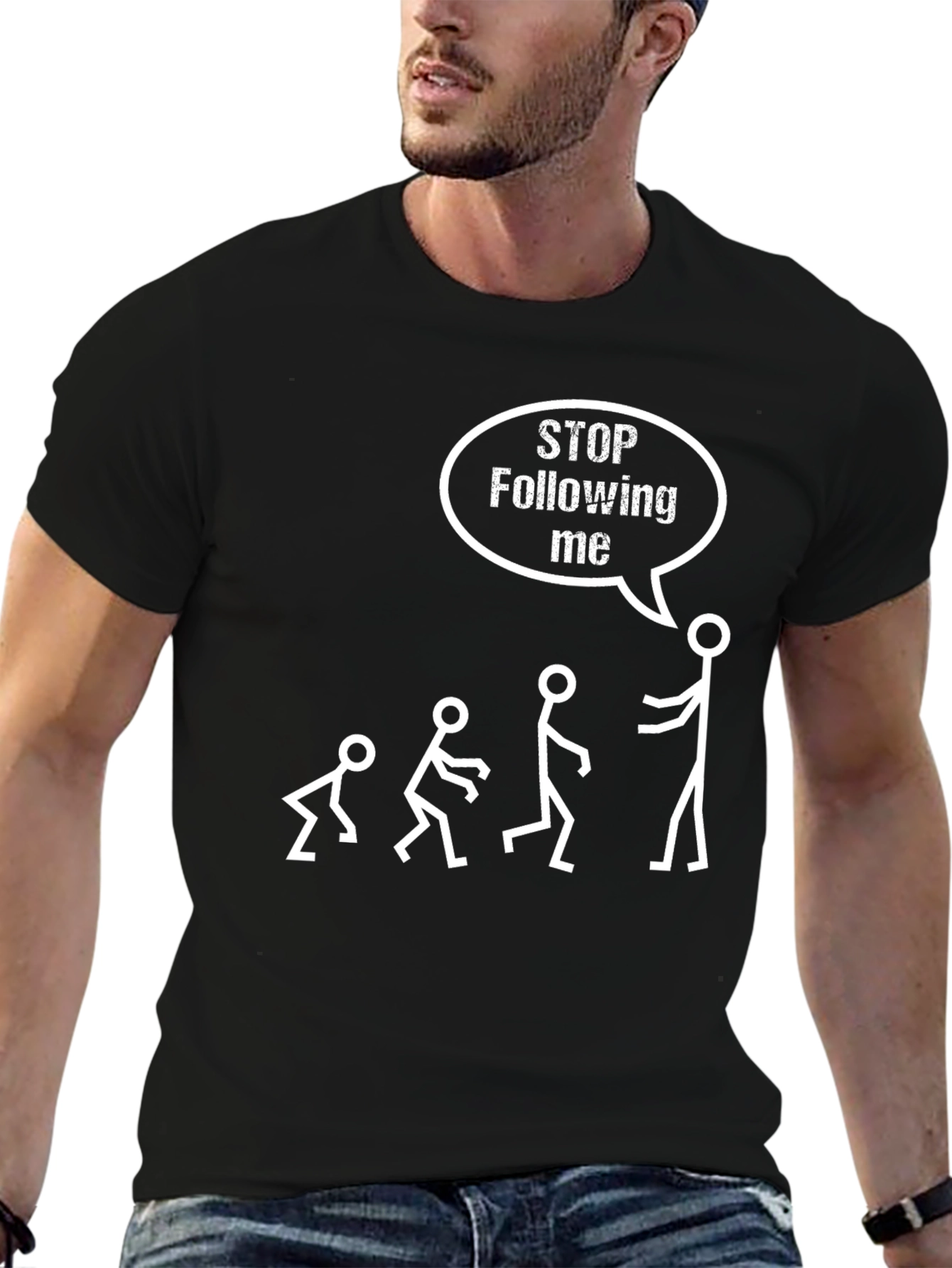 Black Evolving Humor T-Shirt: Stop Following Me! view 6