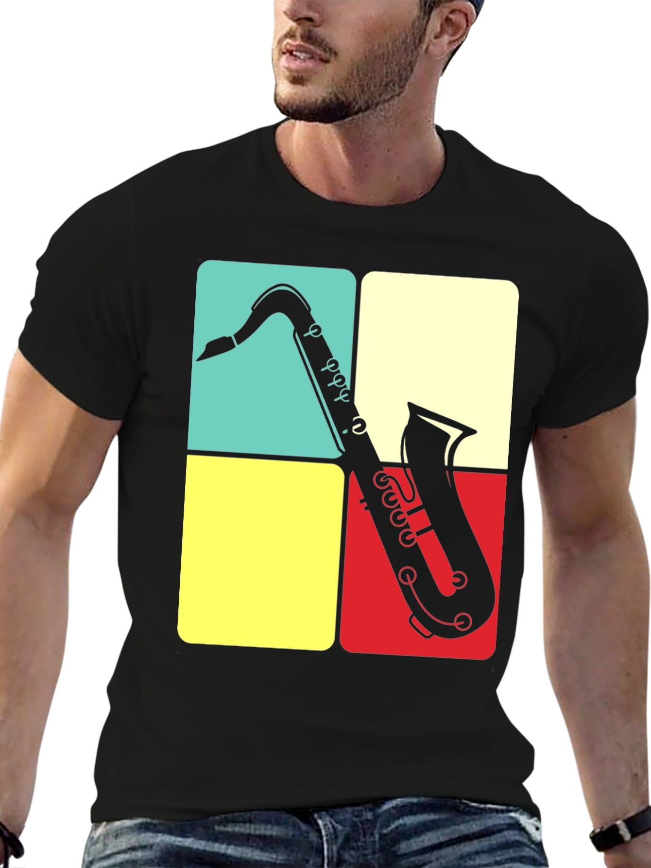 Black Saxophone Graphic Tee | Retro Musical Shirt view 6