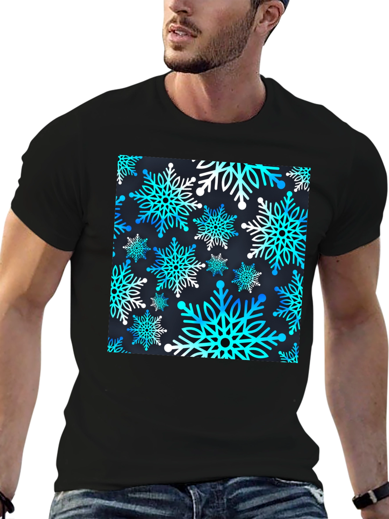 Black Snowflake Pattern T-Shirt view 6