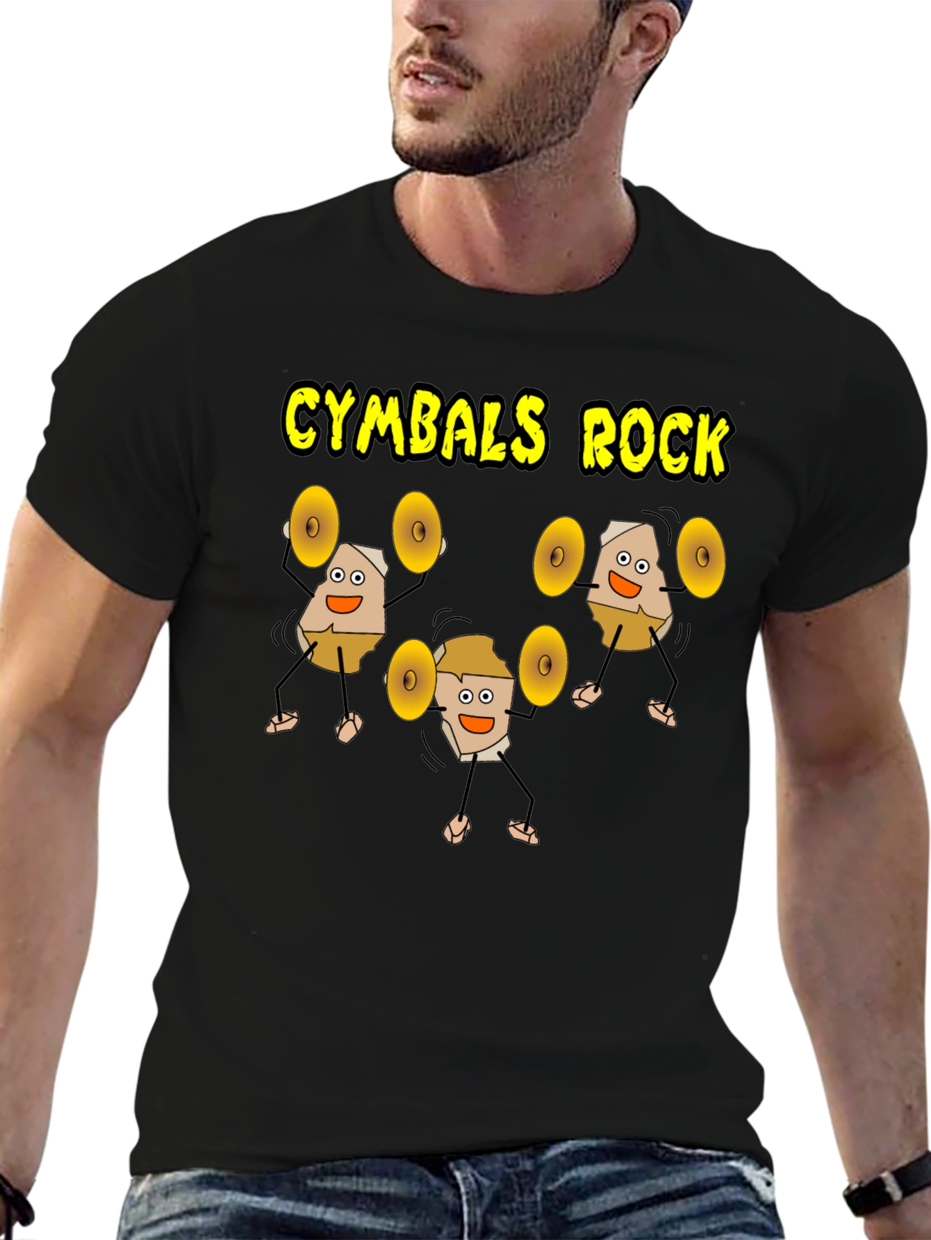 Black Cymbals Rock T-Shirt, Funny Drummer Tee view 6