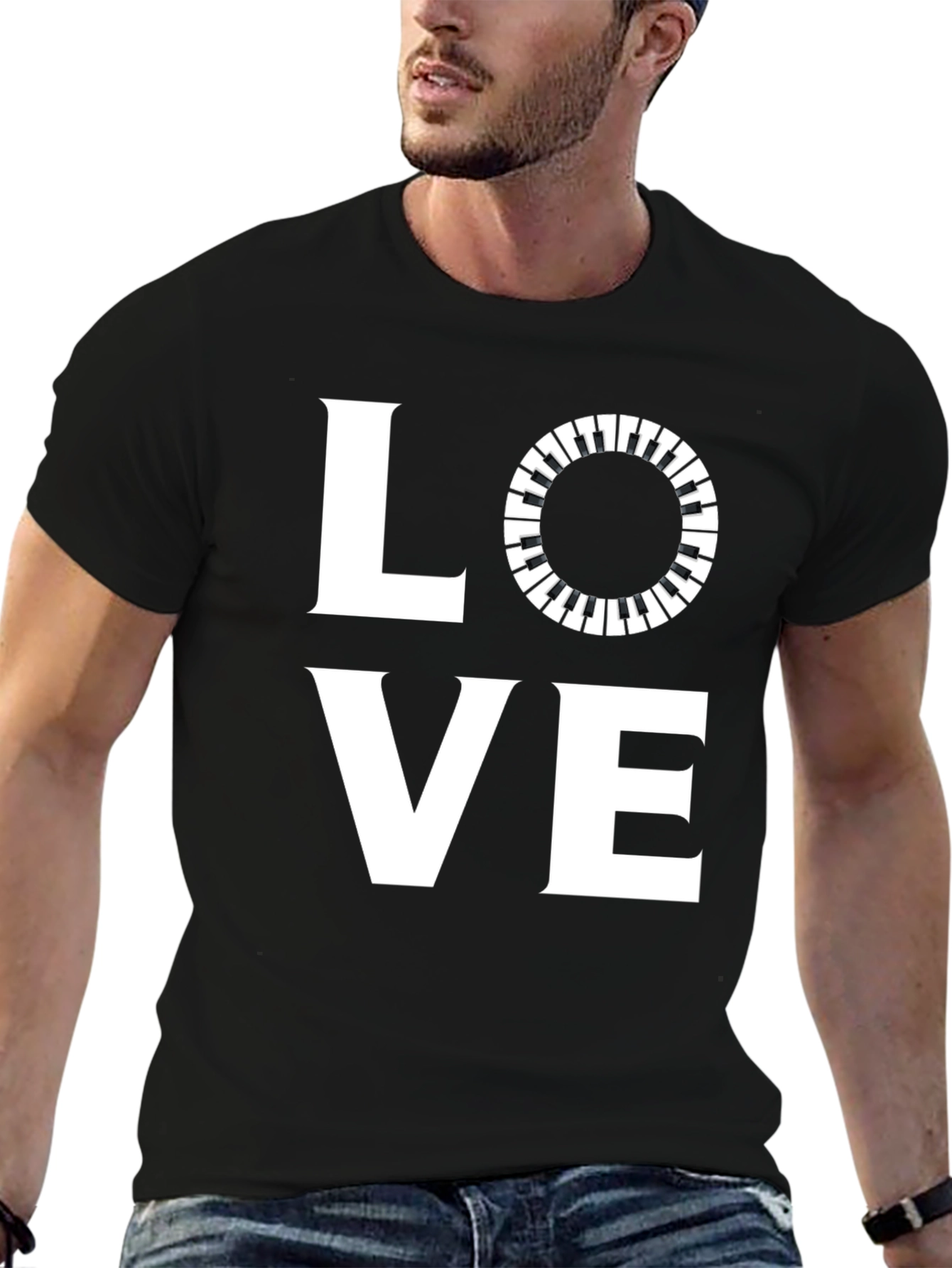 Black Love Music T-Shirt - Piano Keys Design view 6