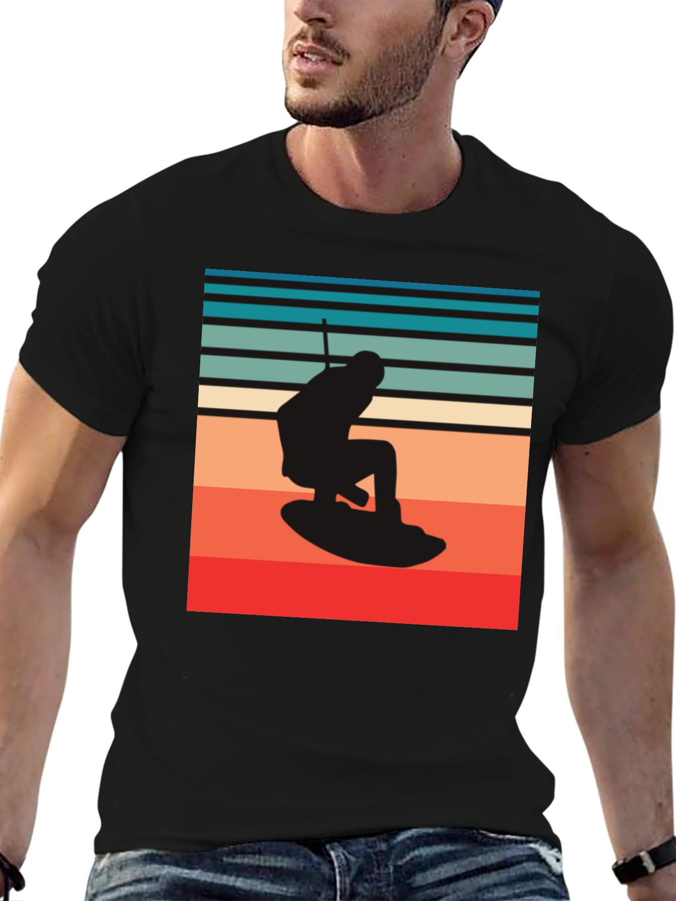 Black Retro Wakeboarding Graphic Tee - Black view 6