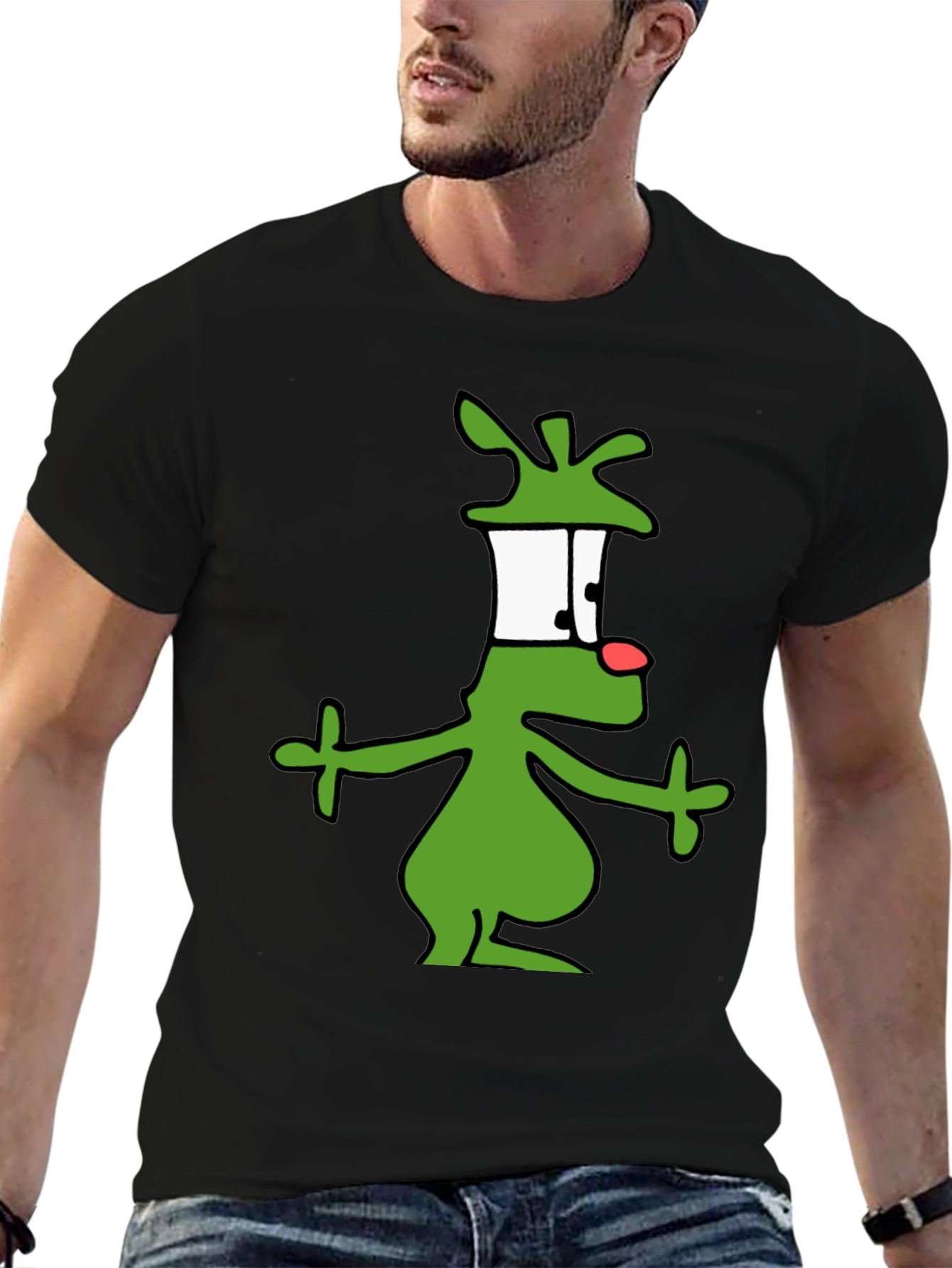 Black Cartoon Alien Graphic Black T-Shirt view 6