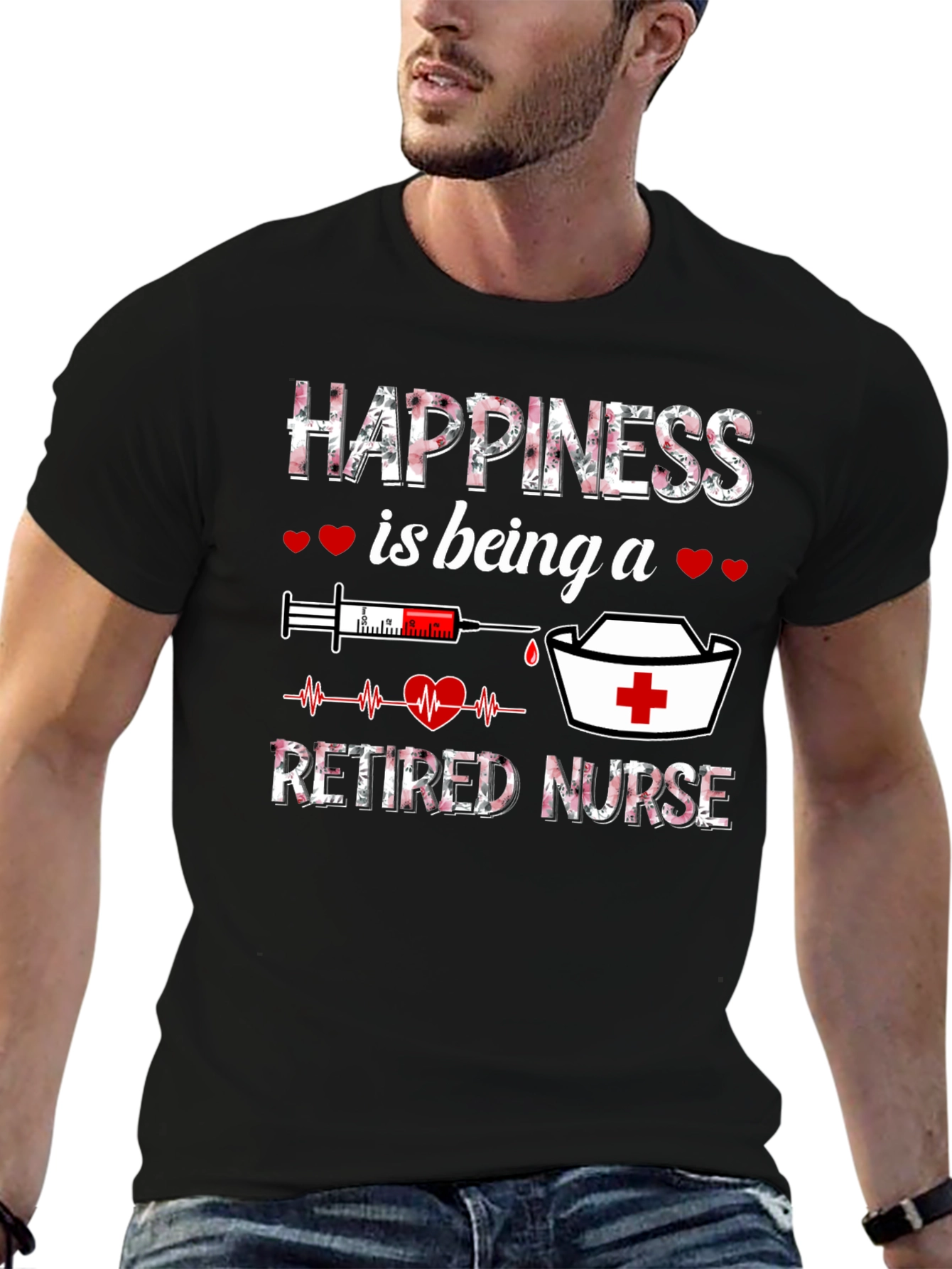 Black Happiness Is Being a Retired Nurse T-Shirt view 6