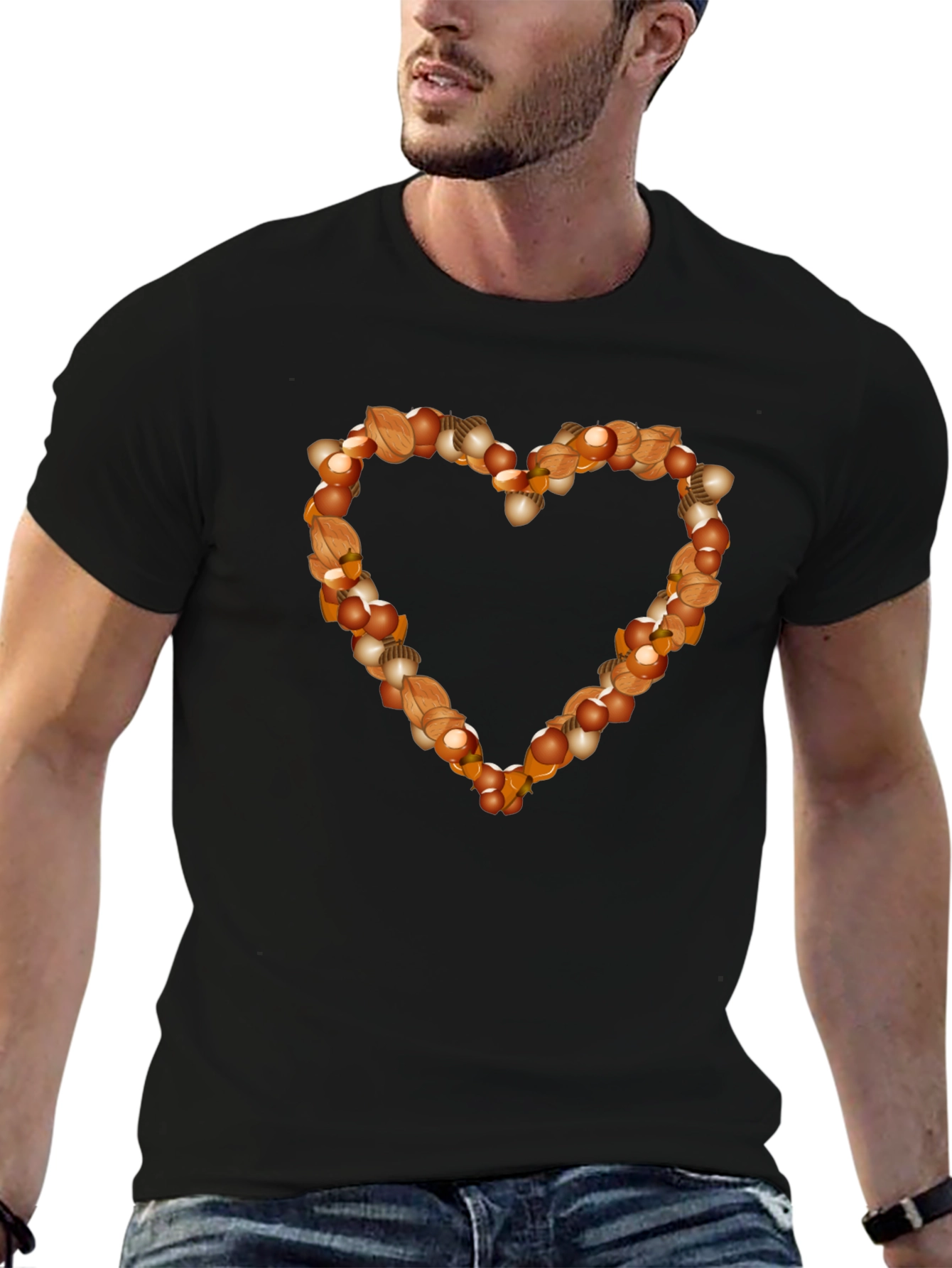Black Nutty Heart Graphic Tee - Black Cotton Casual Shirt view 6