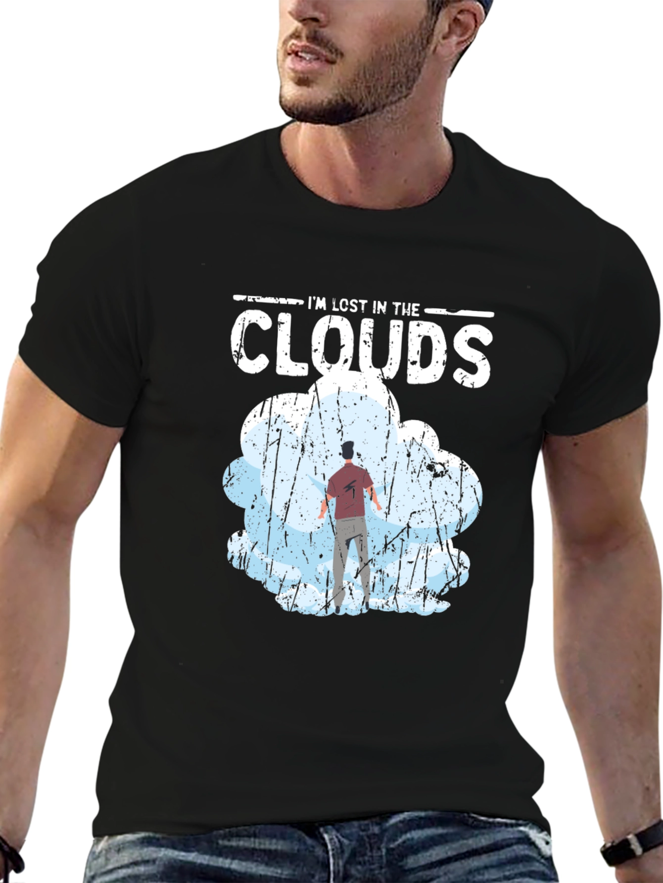 Black Lost in the Clouds Graphic T-Shirt - Unique Design view 6