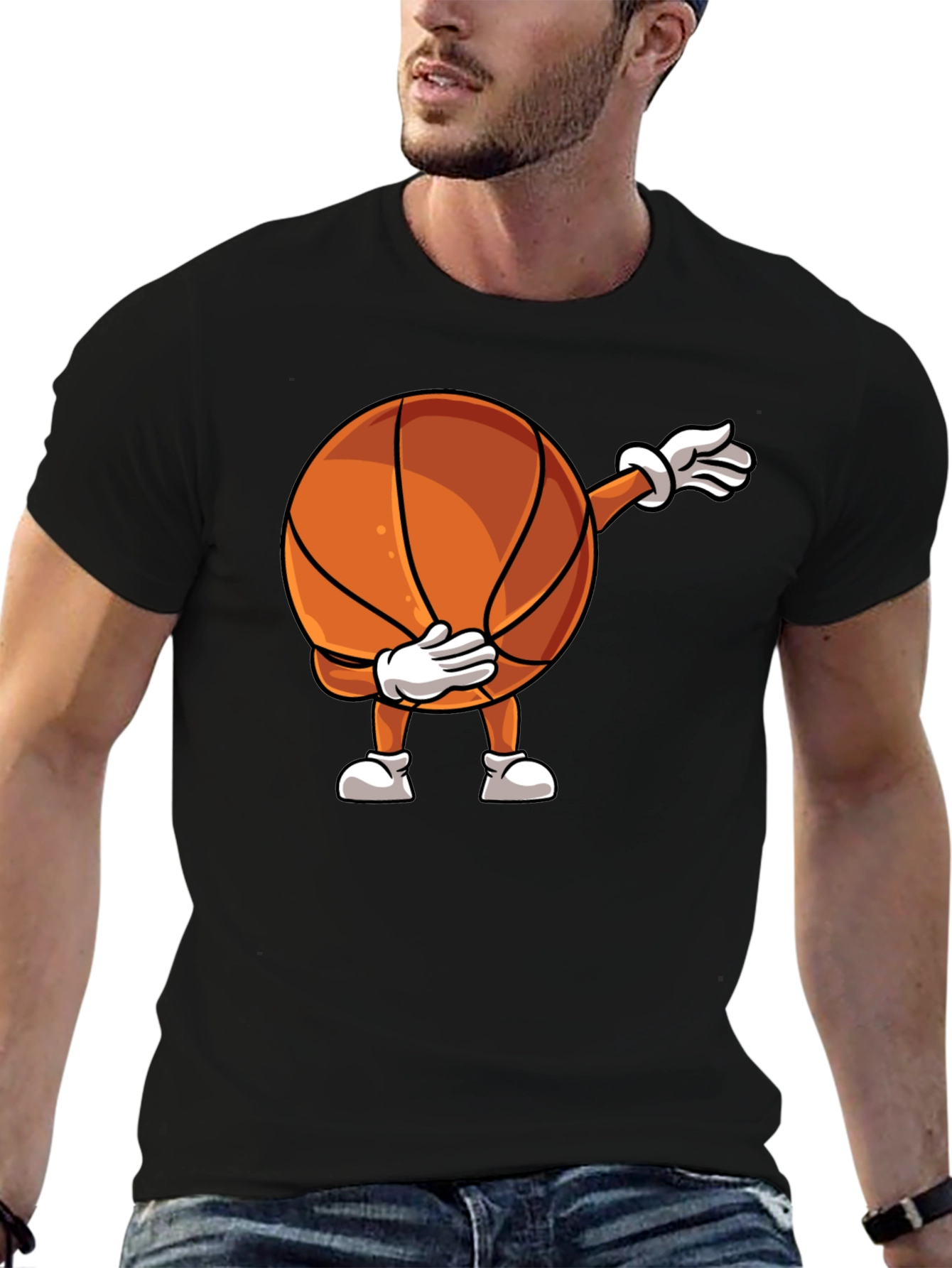 Black Dabbing Basketball Graphic T-Shirt view 6