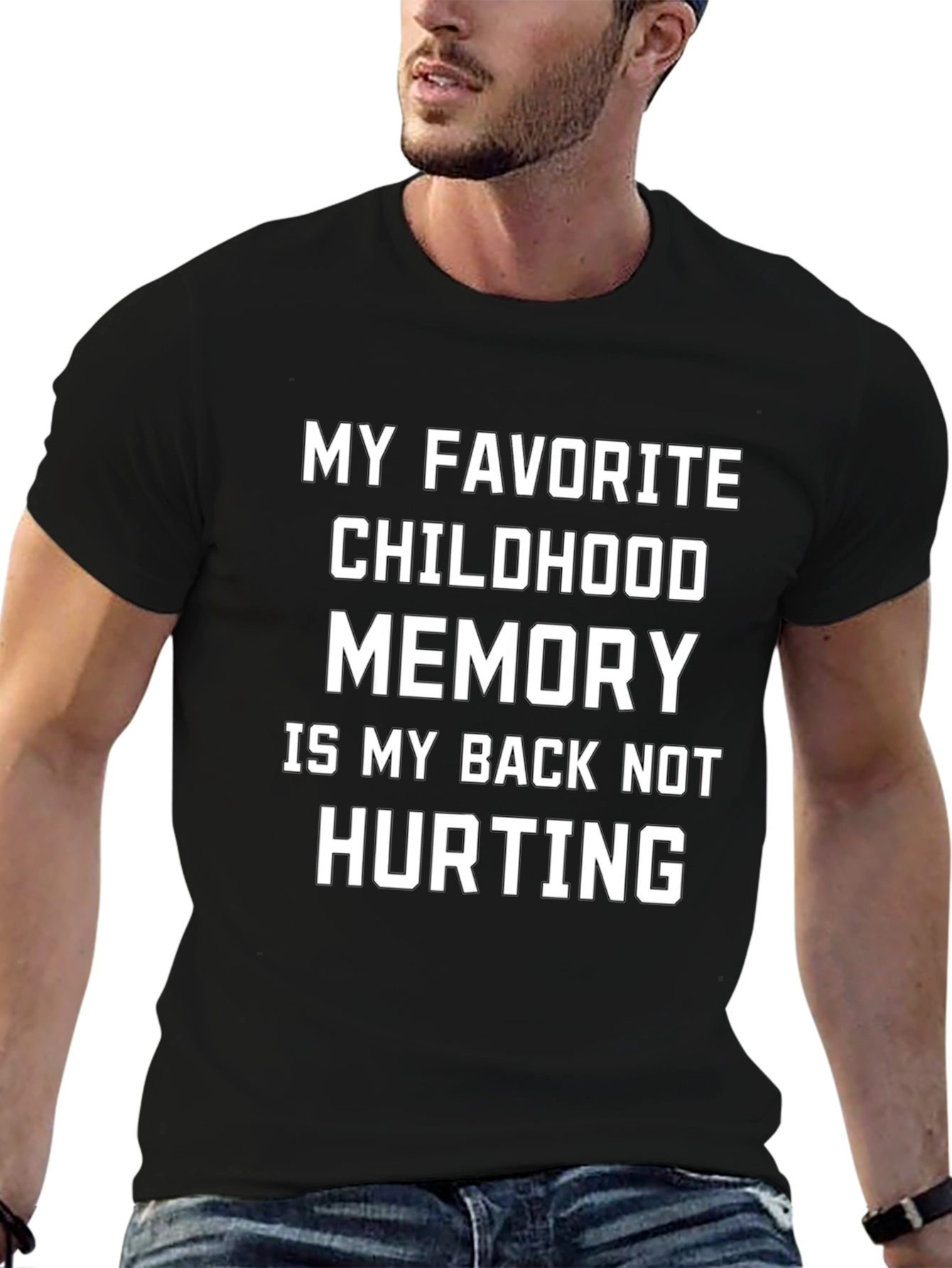 Black Funny Back Pain Childhood Memory T-Shirt view 6