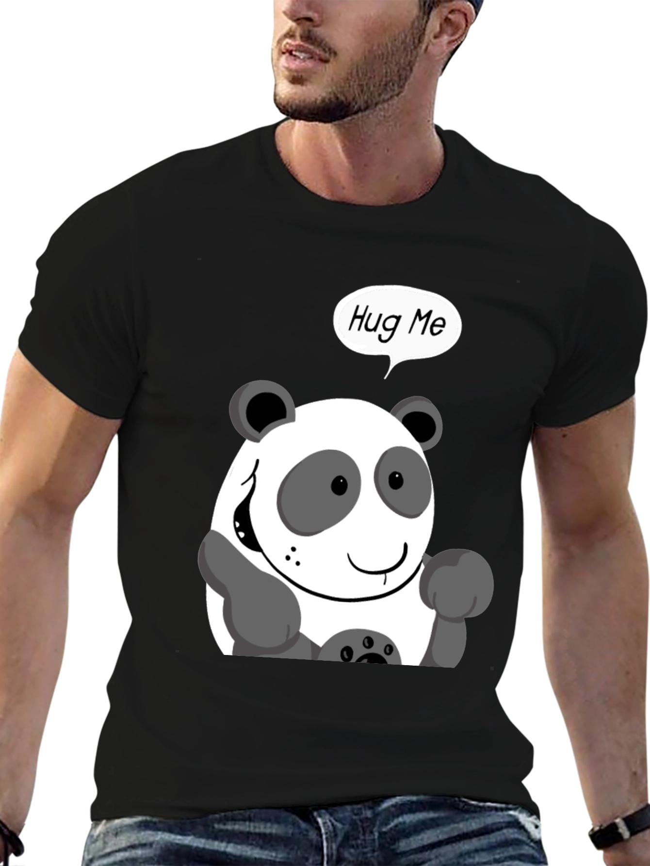 Black Hug Me Panda Graphic Tee - Black Casual Shirt view 6