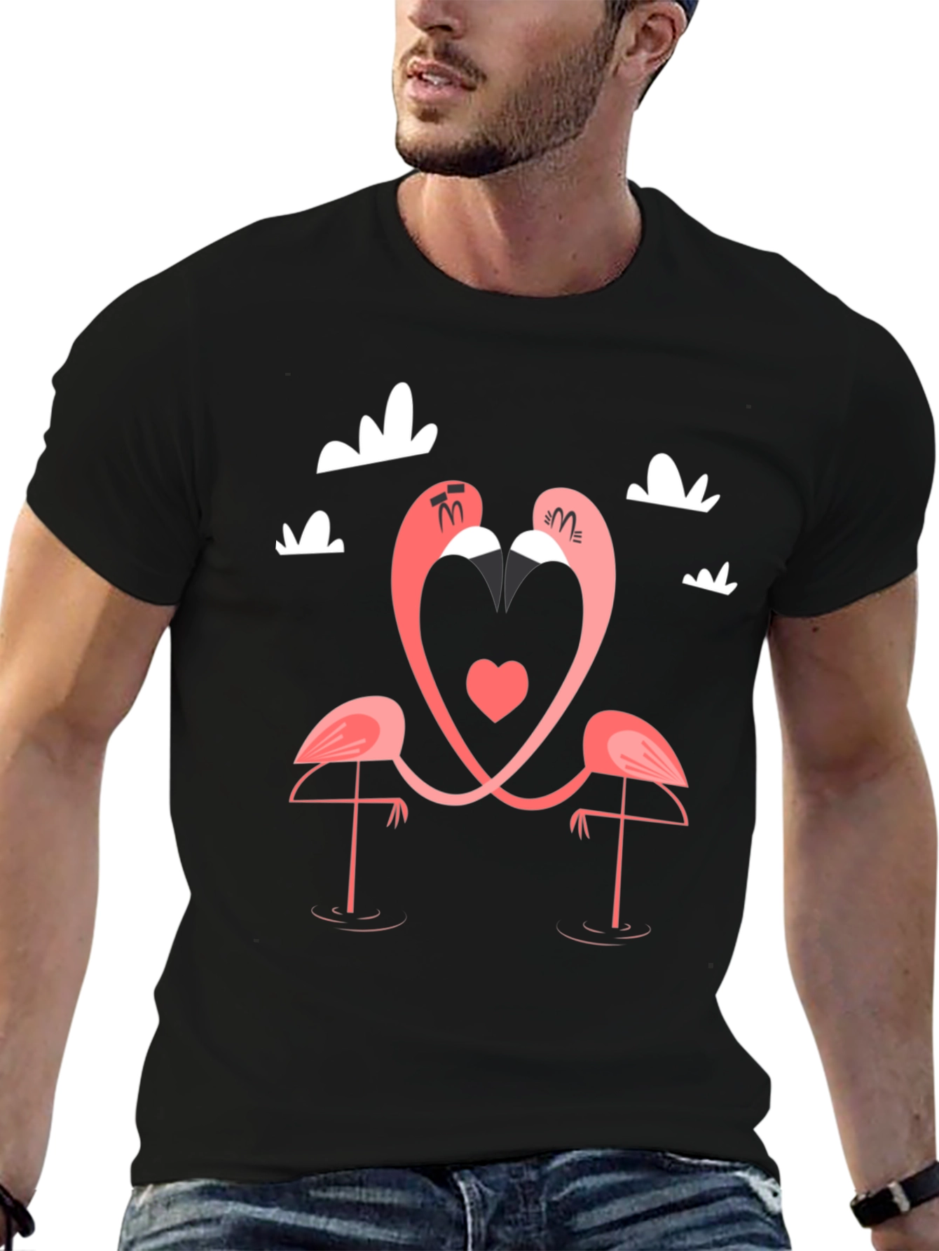 Black Flamingo Heart Graphic Tee - Black view 6