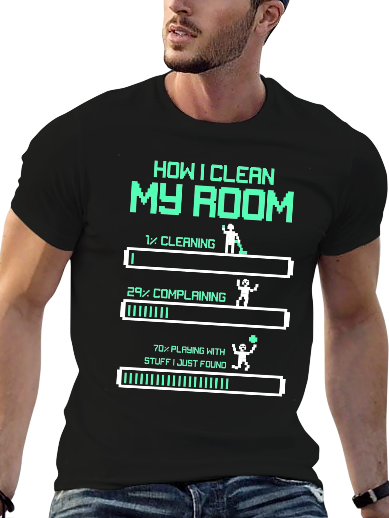Black Funny "How I Clean My Room" Gamer T-Shirt view 6