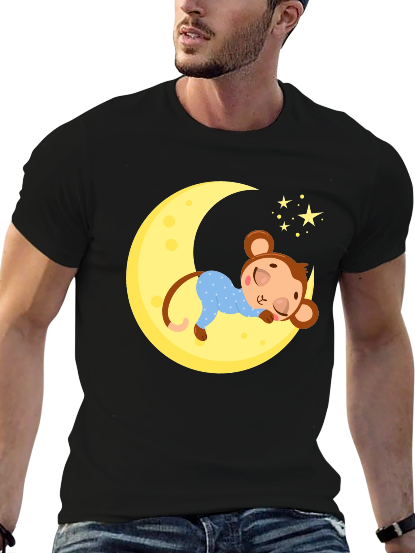 Black Sleepy Monkey Moon Graphic Tee view 6