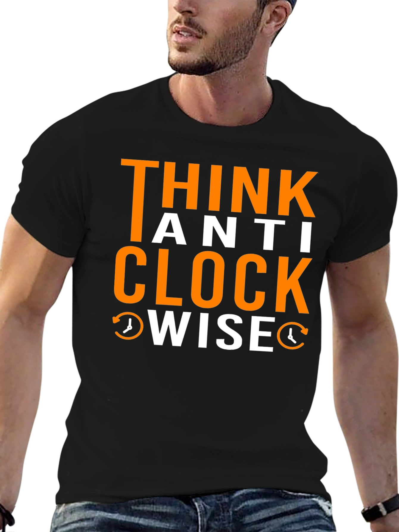 Black Think Anti Clockwise T-Shirt - Unique Design view 6