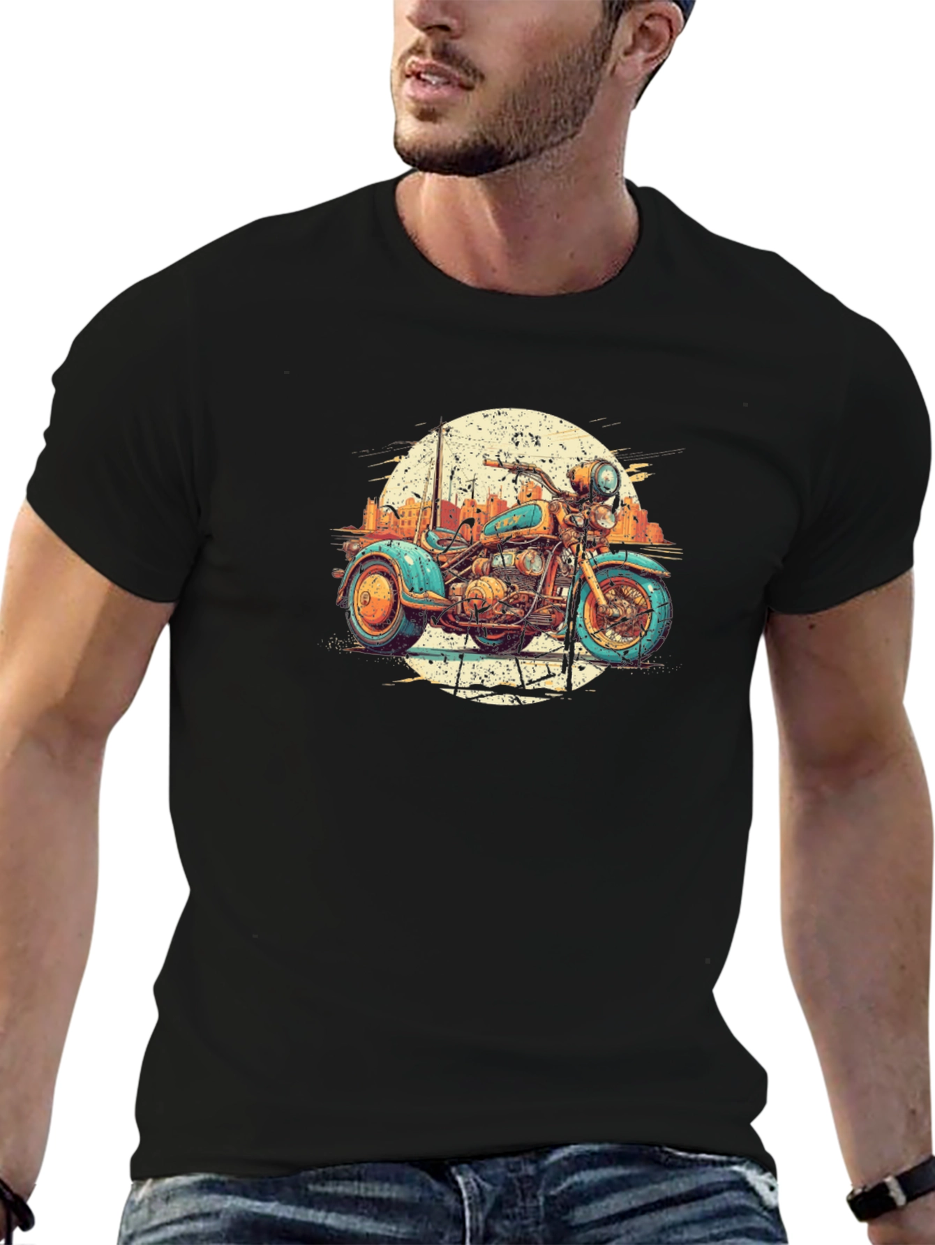 Black Vintage Motorcycle Graphic Tee - Cool Retro Style view 6