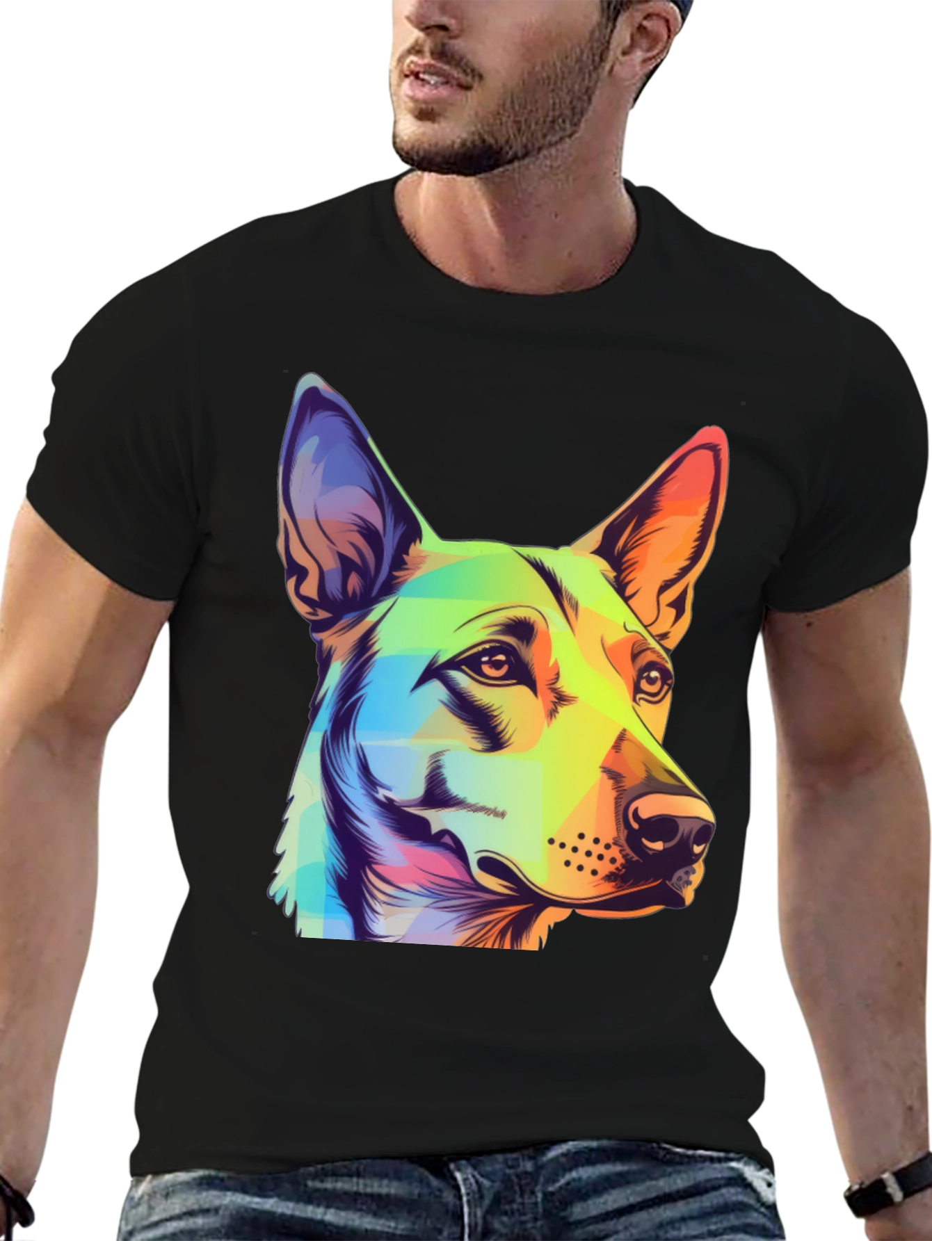Black Colorful Dog Graphic Tee - Unique Animal Art view 6