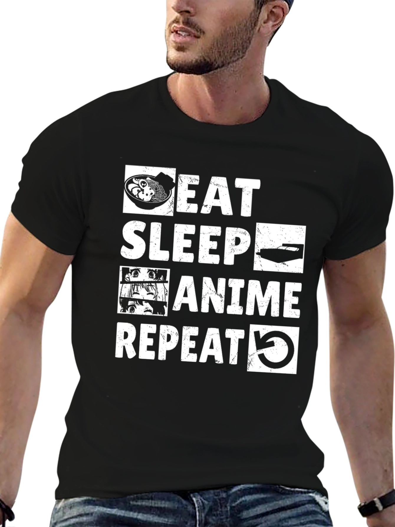 Black Eat Sleep Anime Repeat Graphic T-Shirt view 6