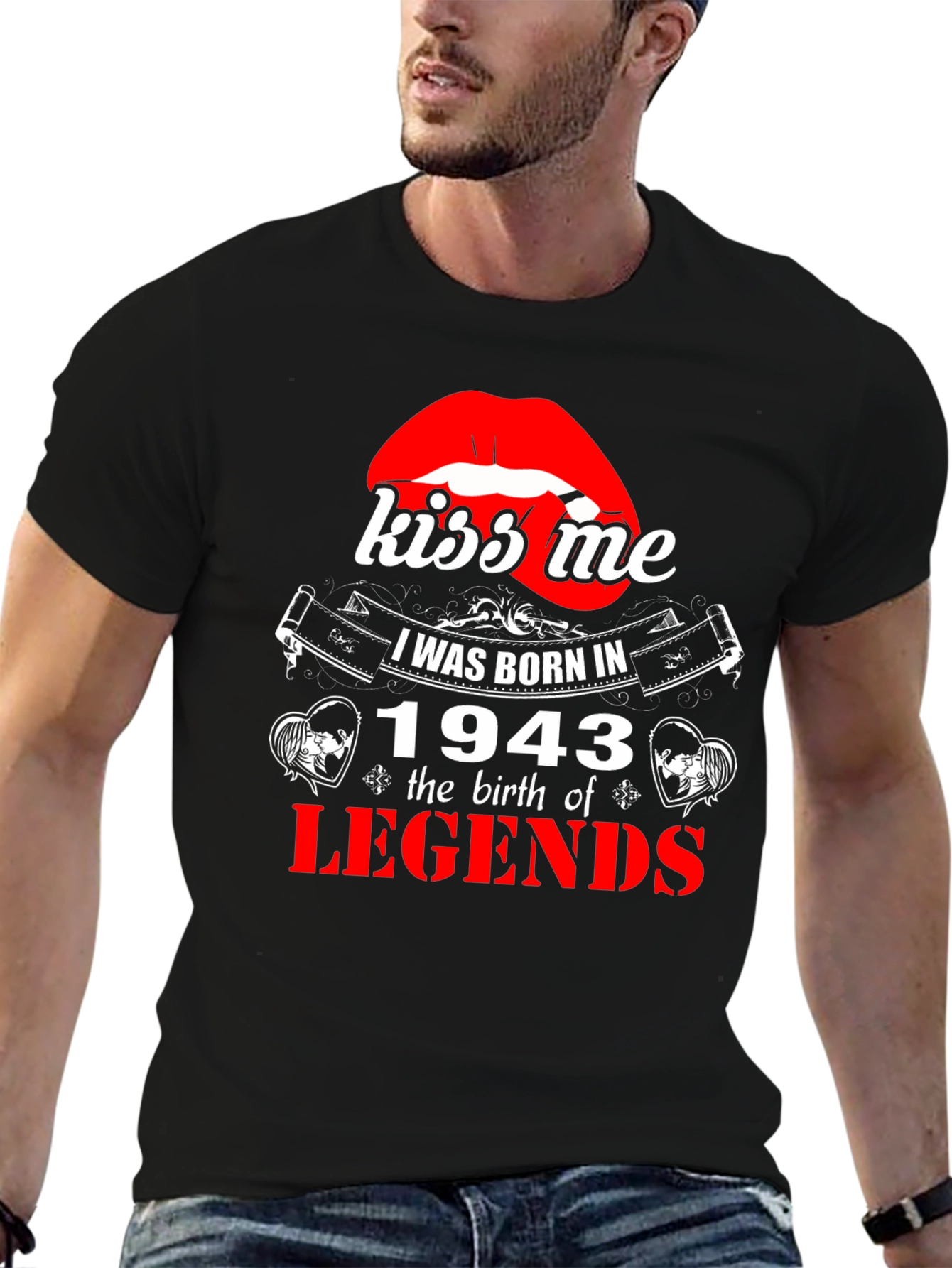 Black Kiss Me - Born in 1943 - Legend T-Shirt view 6