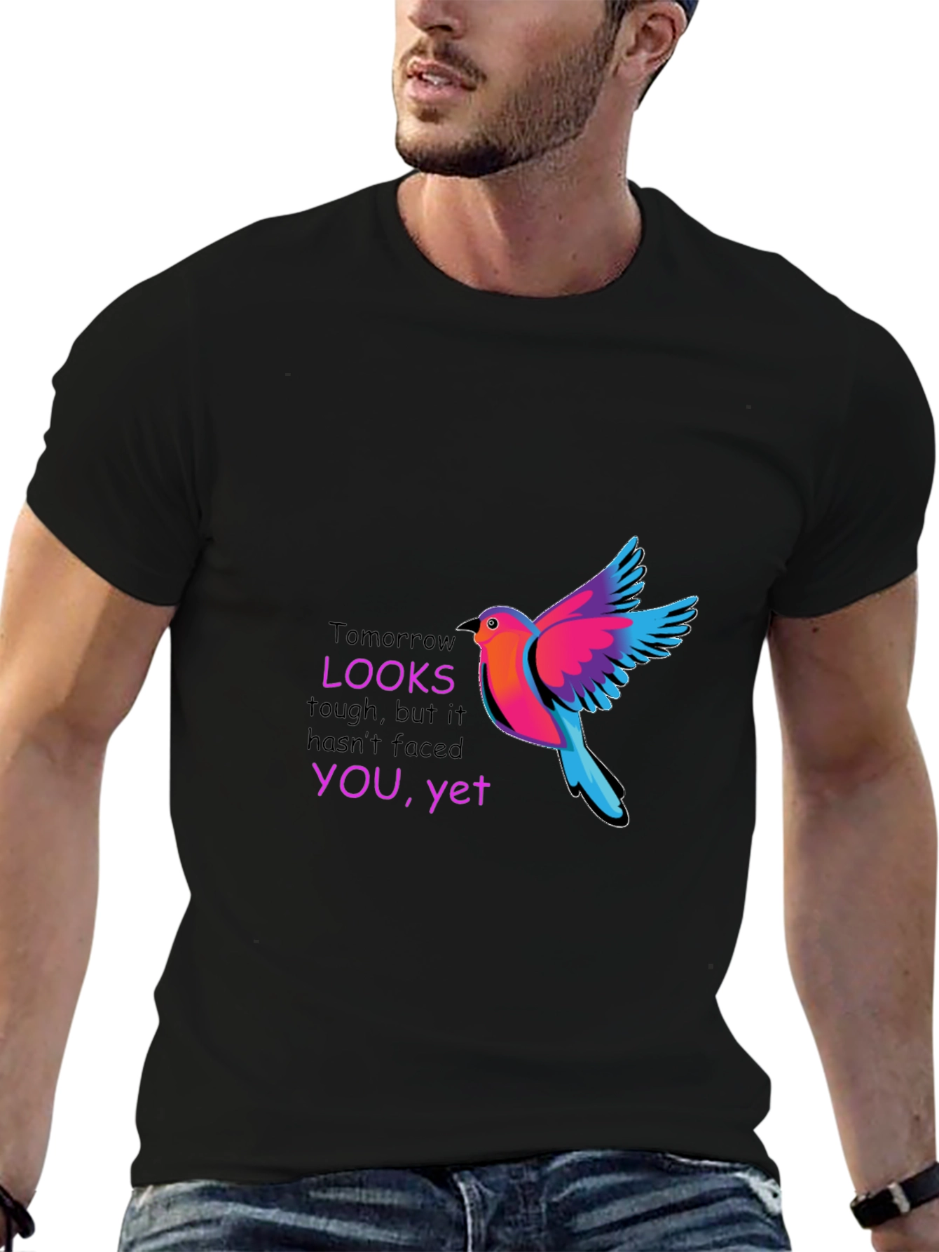 Black Motivational Bird Graphic Black T-Shirt view 6