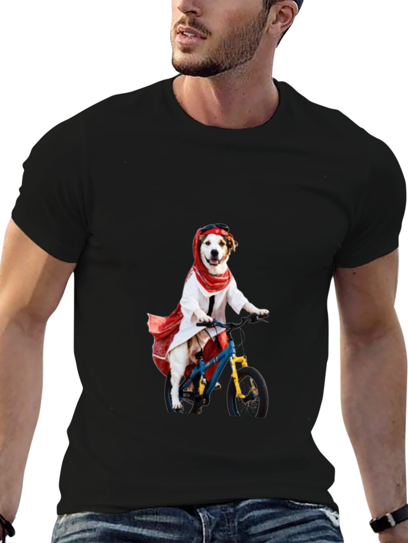 Black Dog on Bike Graphic T-Shirt view 6