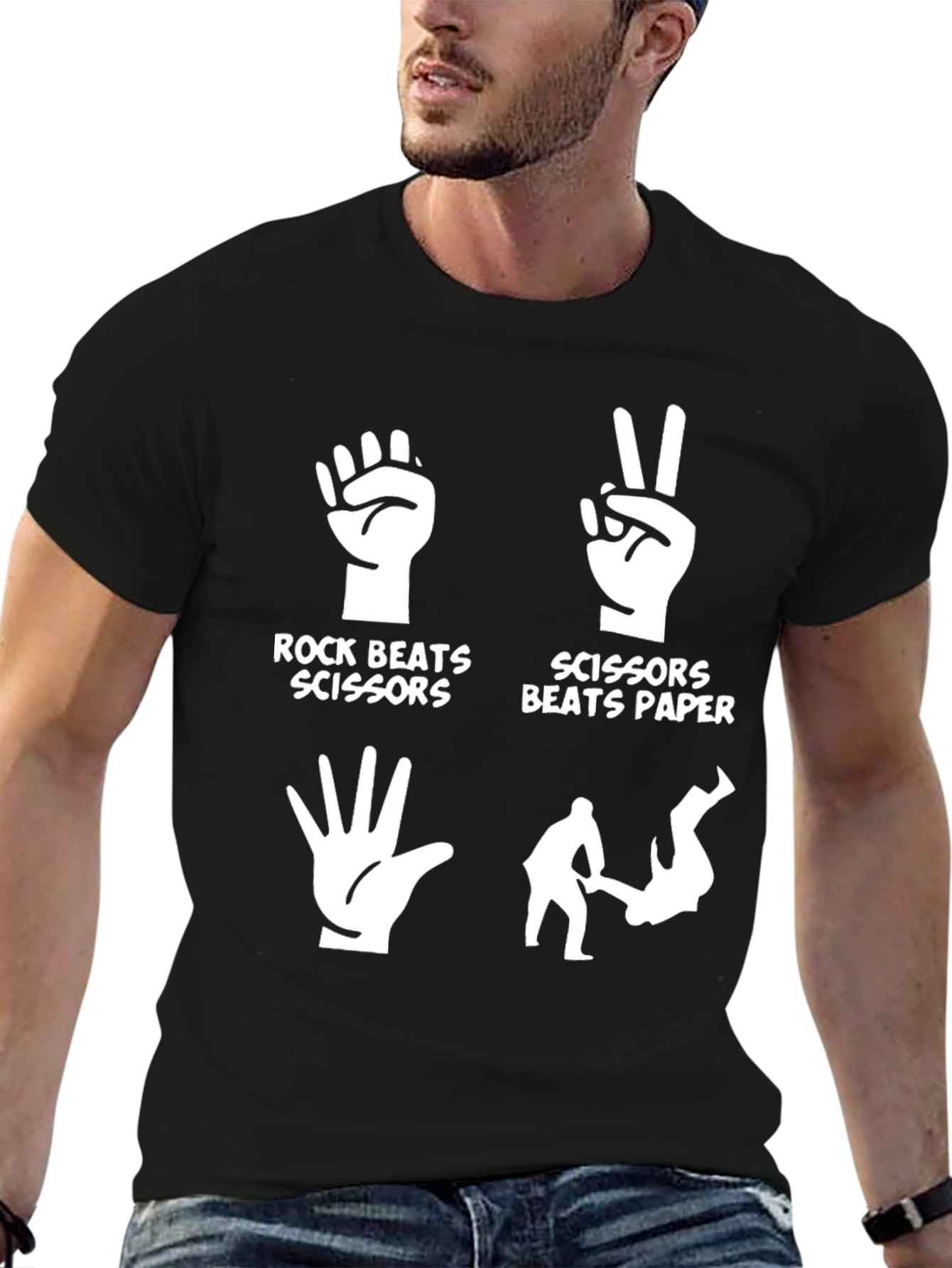 Black Rock, Paper, Scissors Funny Graphic T-Shirt view 6