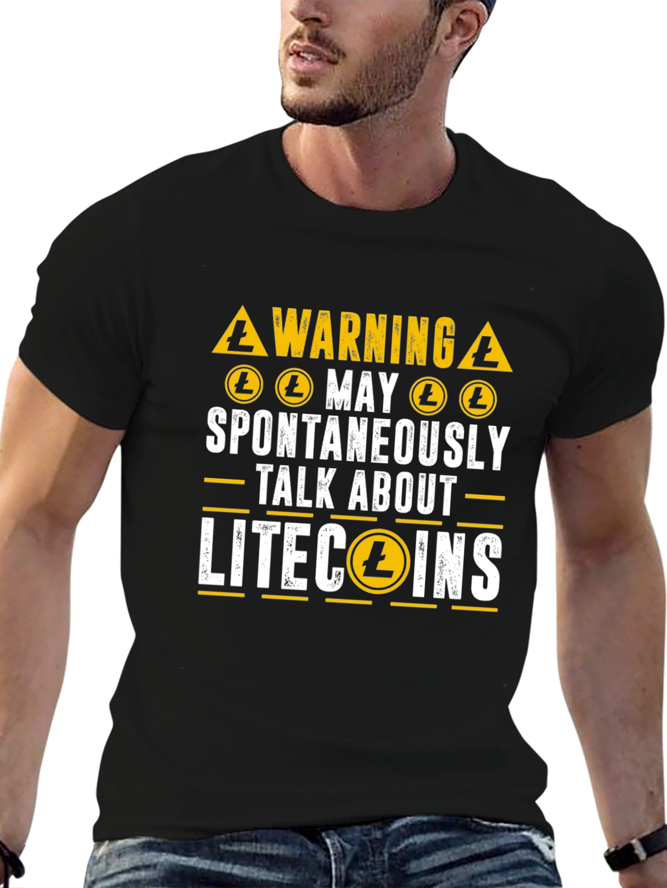 Black Litecoin Crypto Warning T-Shirt - Spontaneously Talk view 6