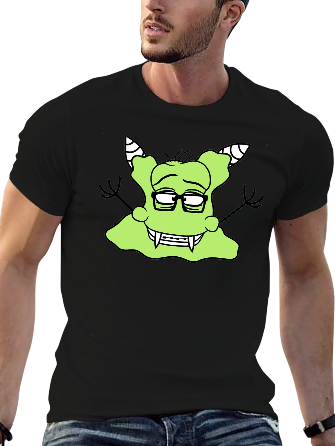 Black Nerdy Green Monster Graphic T-Shirt view 6